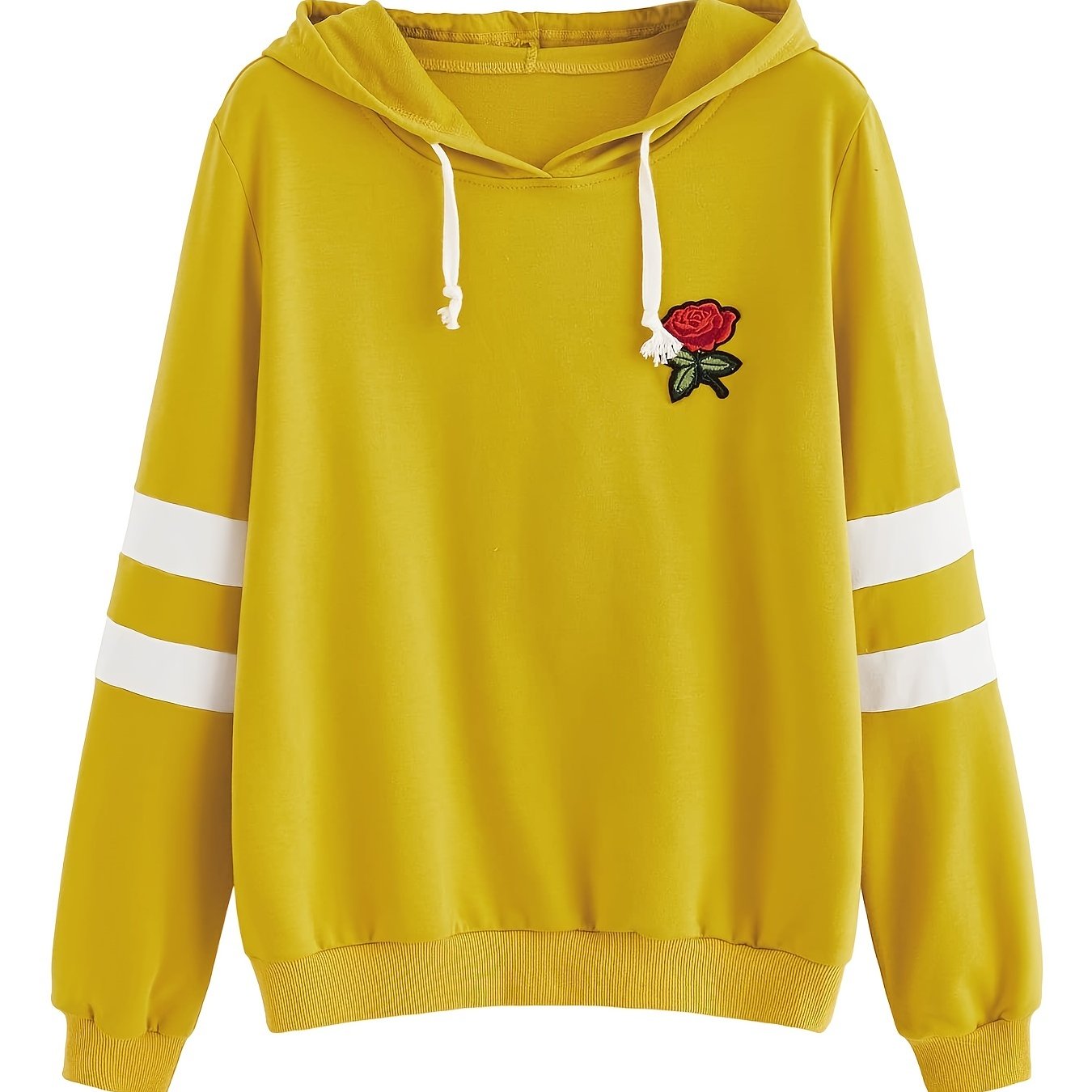Sixsr Embroidered Drawstring Loose Hoodie, Casual Hooded Fashion Long Sleeve Sweatshirt, Women's Clothing