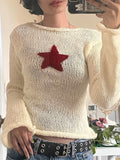 Sixsr Y2K Star Pattern Boat Neck Pullover Sweater, Casual Long Sleeve Sweater For Spring & Fall, Women's Clothing