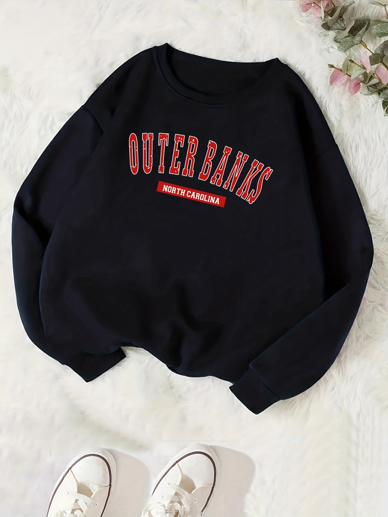Sixsr Women's Preppy Sweatshirt Women's Casual Letter Print Long Sleeve Sweatshirt Pullover
