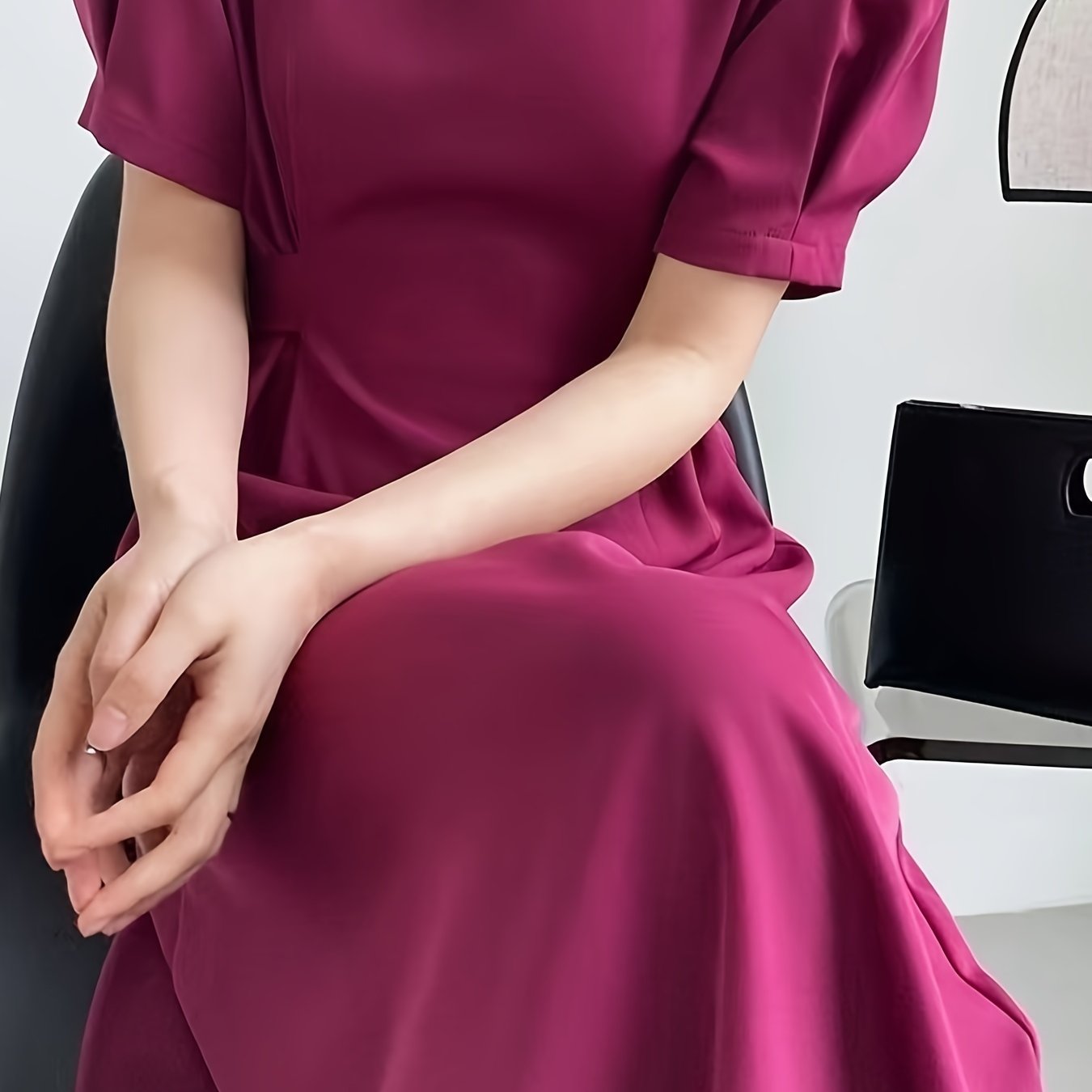 Sixsr Solid Squared Neck Short Sleeve Tie Back Dress, Elegant Ruffled Hem Stylish Maxi Dress, Women's Clothing