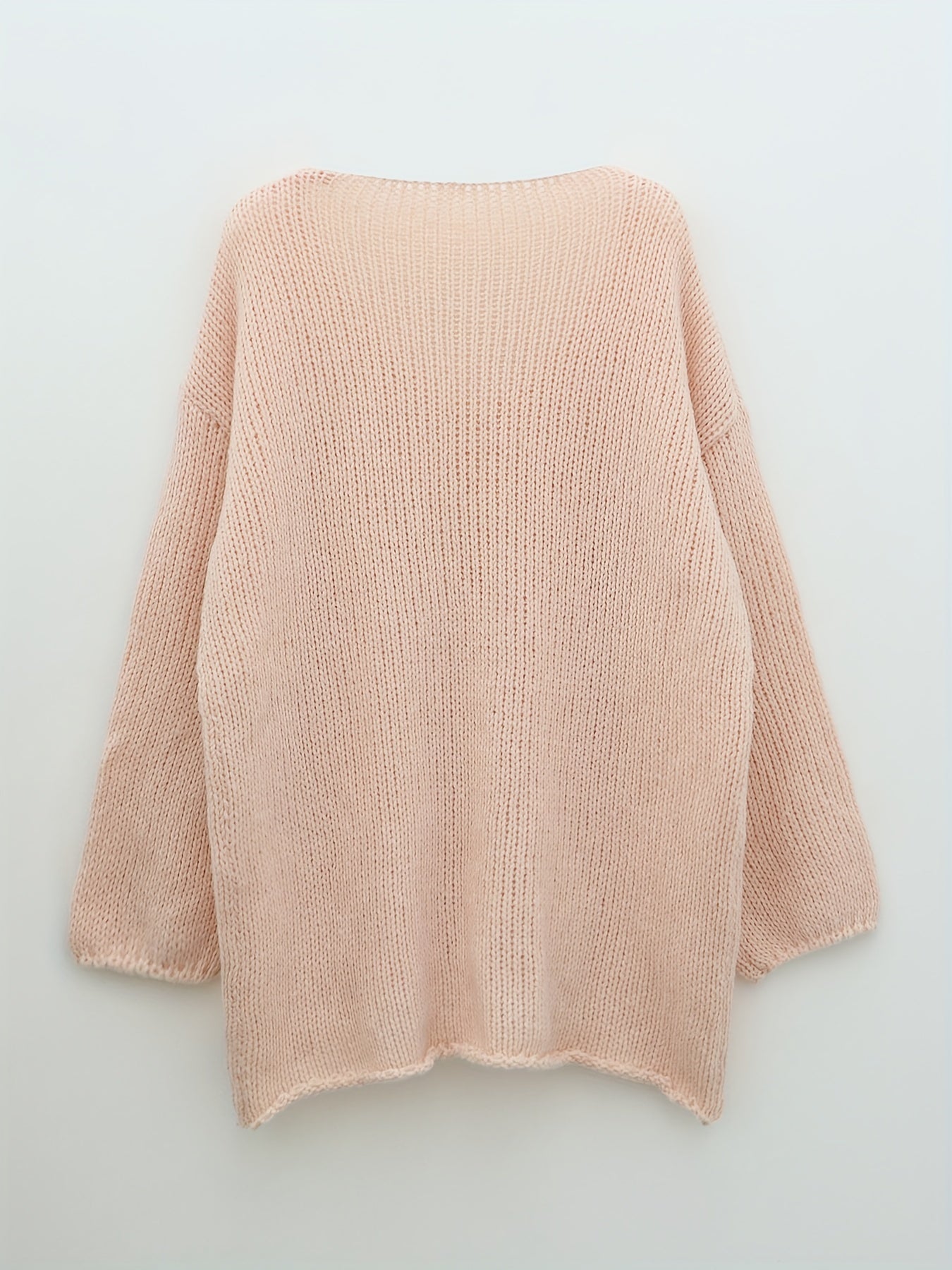 Sixsr Plus Size Casual Sweater, Women's Plus Solid Long Sleeve V Neck Oversized Jumper