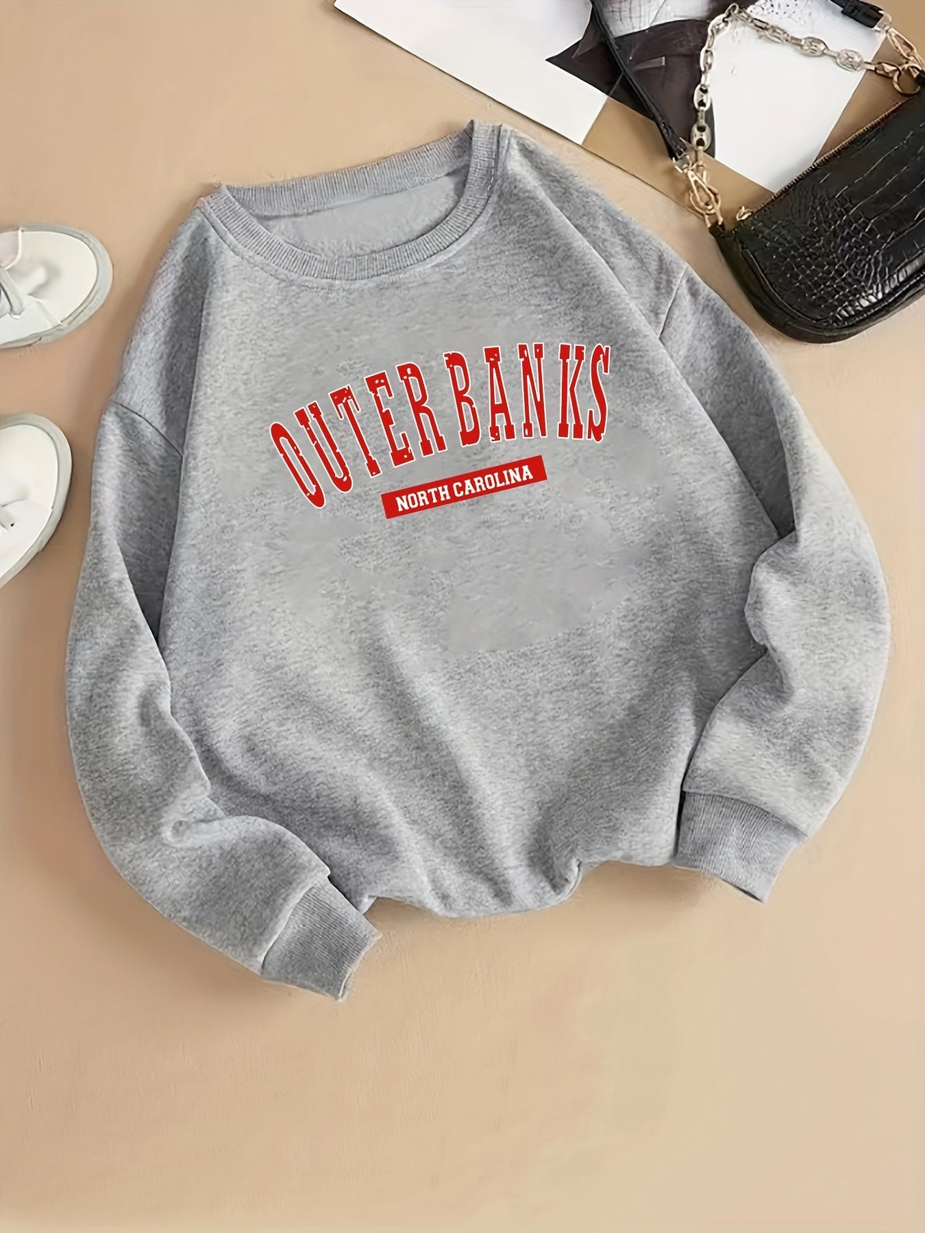 Sixsr Women's Preppy Sweatshirt Women's Casual Letter Print Long Sleeve Sweatshirt Pullover
