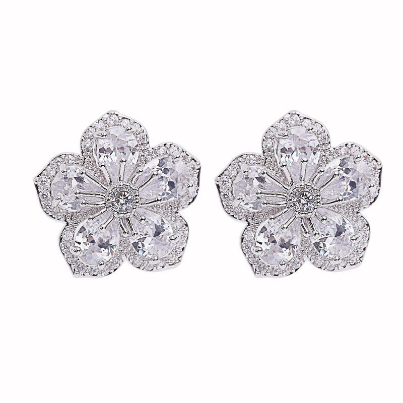 2025 Korean fashion temperament earrings fringed personalized color zircon earrings S925 silver needle three-dimensional flower stud earrings women