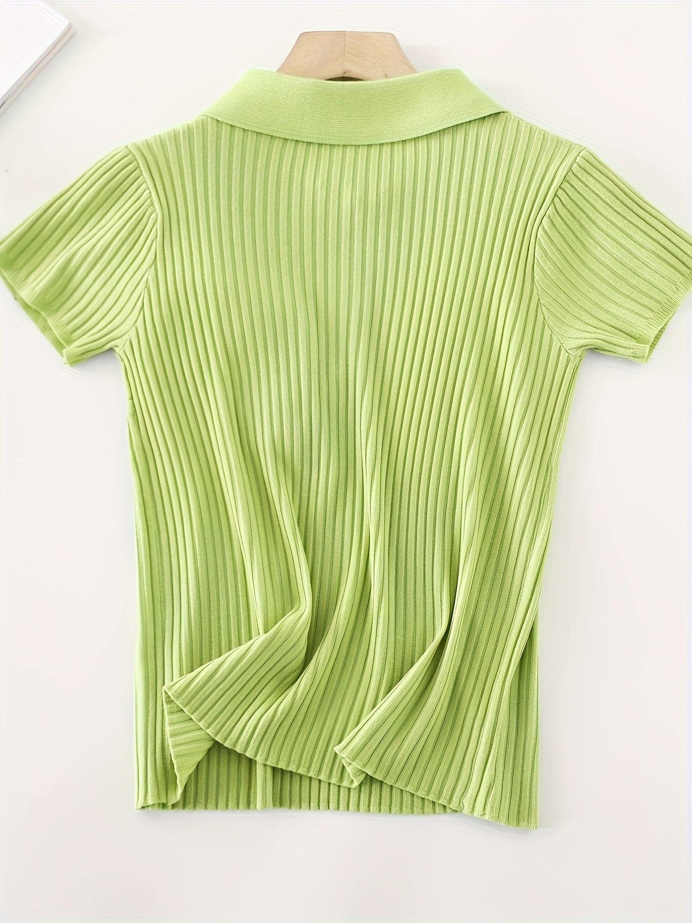 Sixsr Button Front V Neck Knit Sweater, Elegant Short Sleeve Slim Summer Knit Sweater, Women's Clothing