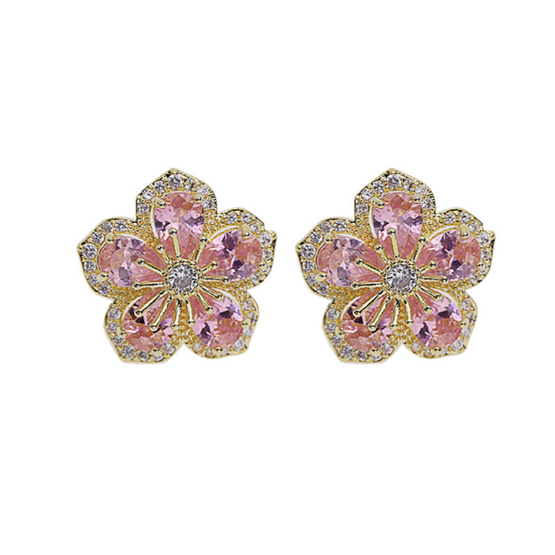 2025 Korean fashion temperament earrings fringed personalized color zircon earrings S925 silver needle three-dimensional flower stud earrings women