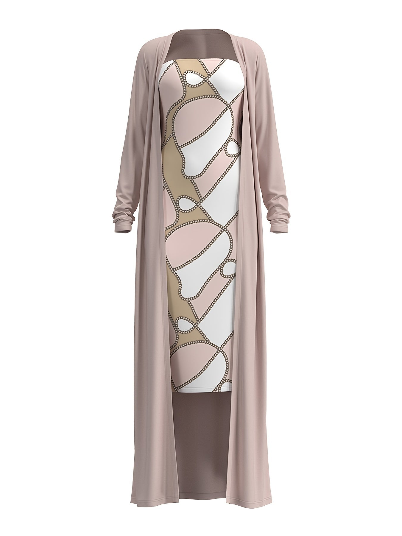 two-piece Women's Bodycon Dress and Long Sleeve Top Set - Stylish and Comfortable Women's Clothing