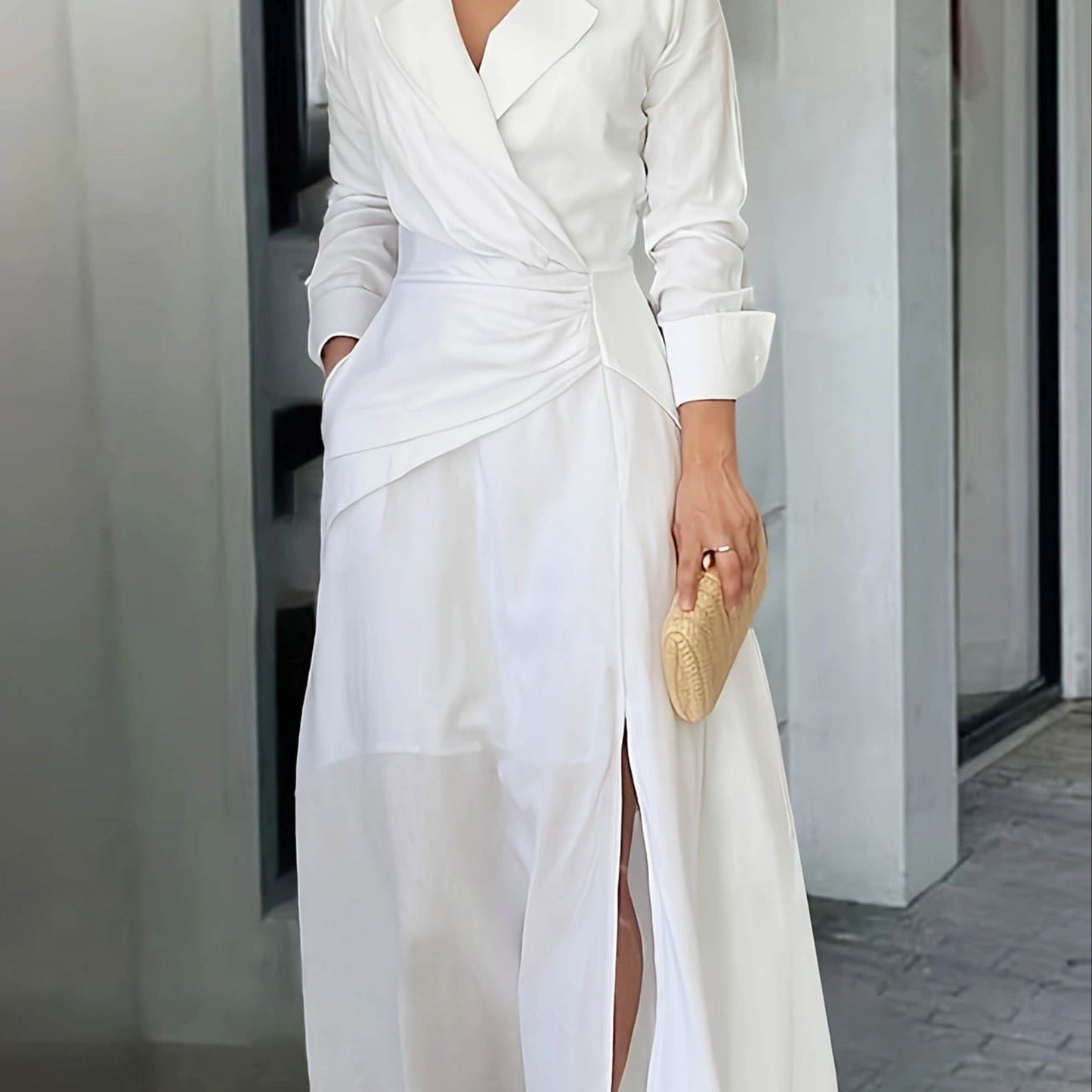 Sixsr Elegant Split Shirt Dress, Solid Long Sleeve Dress For Spring & Fall, Women's Clothing