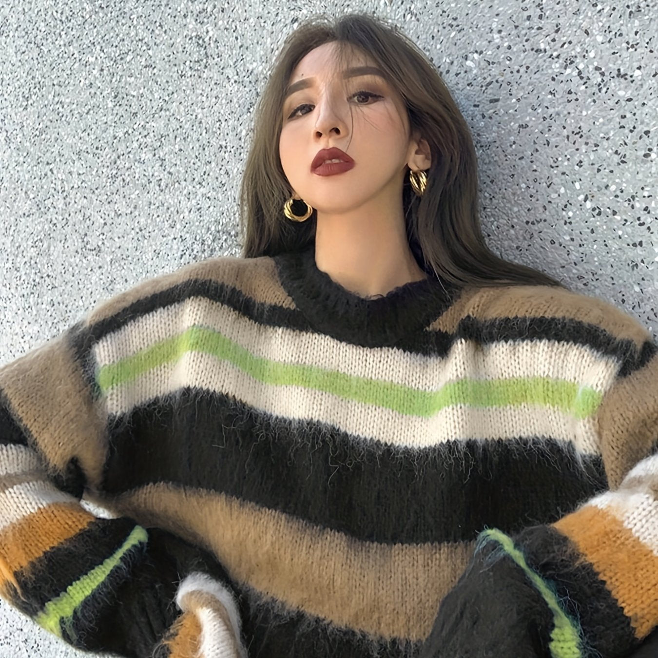 Sixsr Striped Crew Neck Knit Sweater, Casual Long Sleeve Pullover Sweater, Women's Clothing