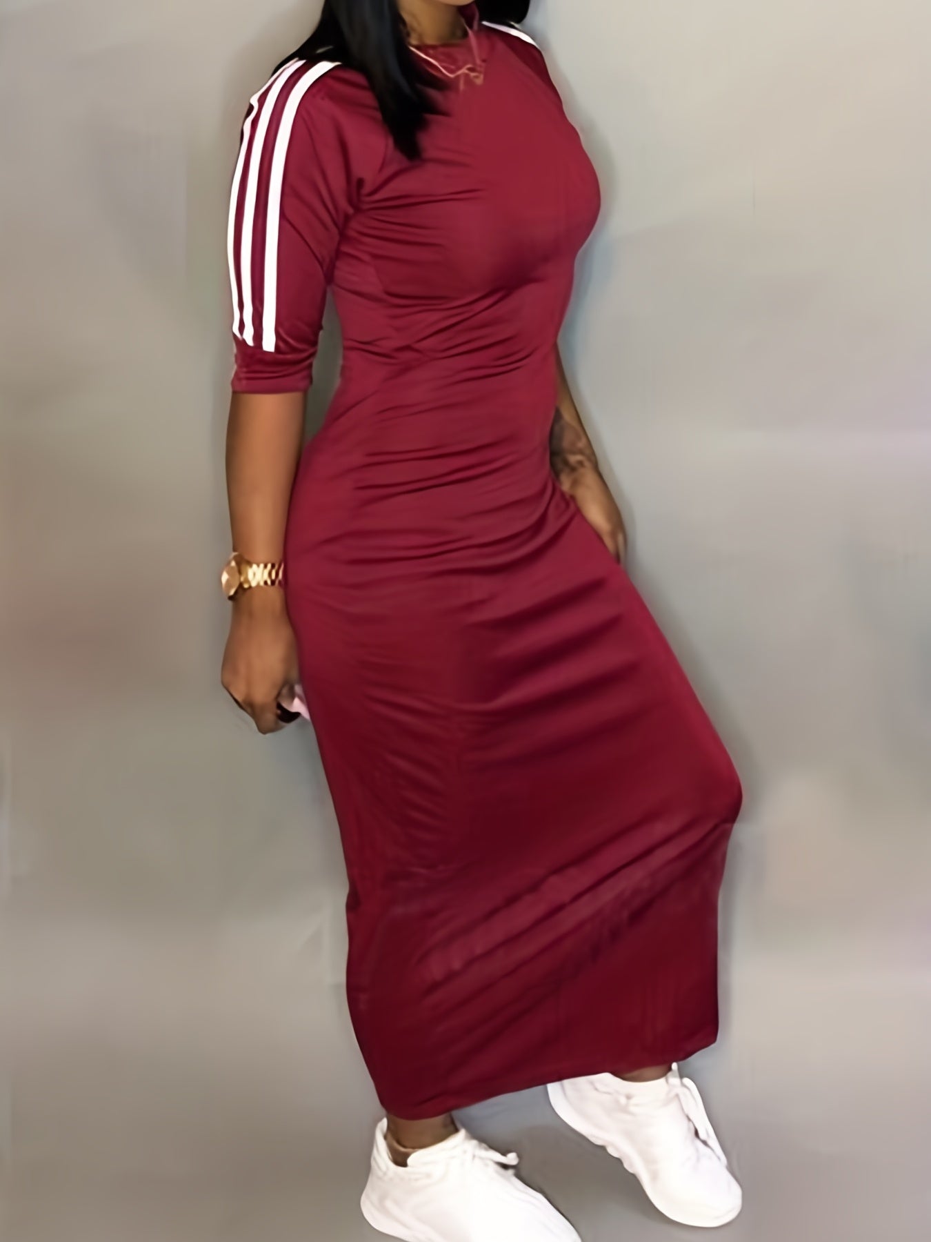 Sixsr Striped Print Maxi Dress, Casual Crew Neck Dress For Spring & Summer, Women's Clothing