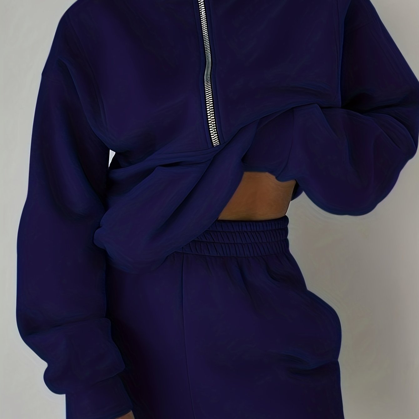 Sixsr Casual Matching Two-piece Set, Zip Up Sweatshirt & Solid Sweatpants Outfits, Women's Clothing