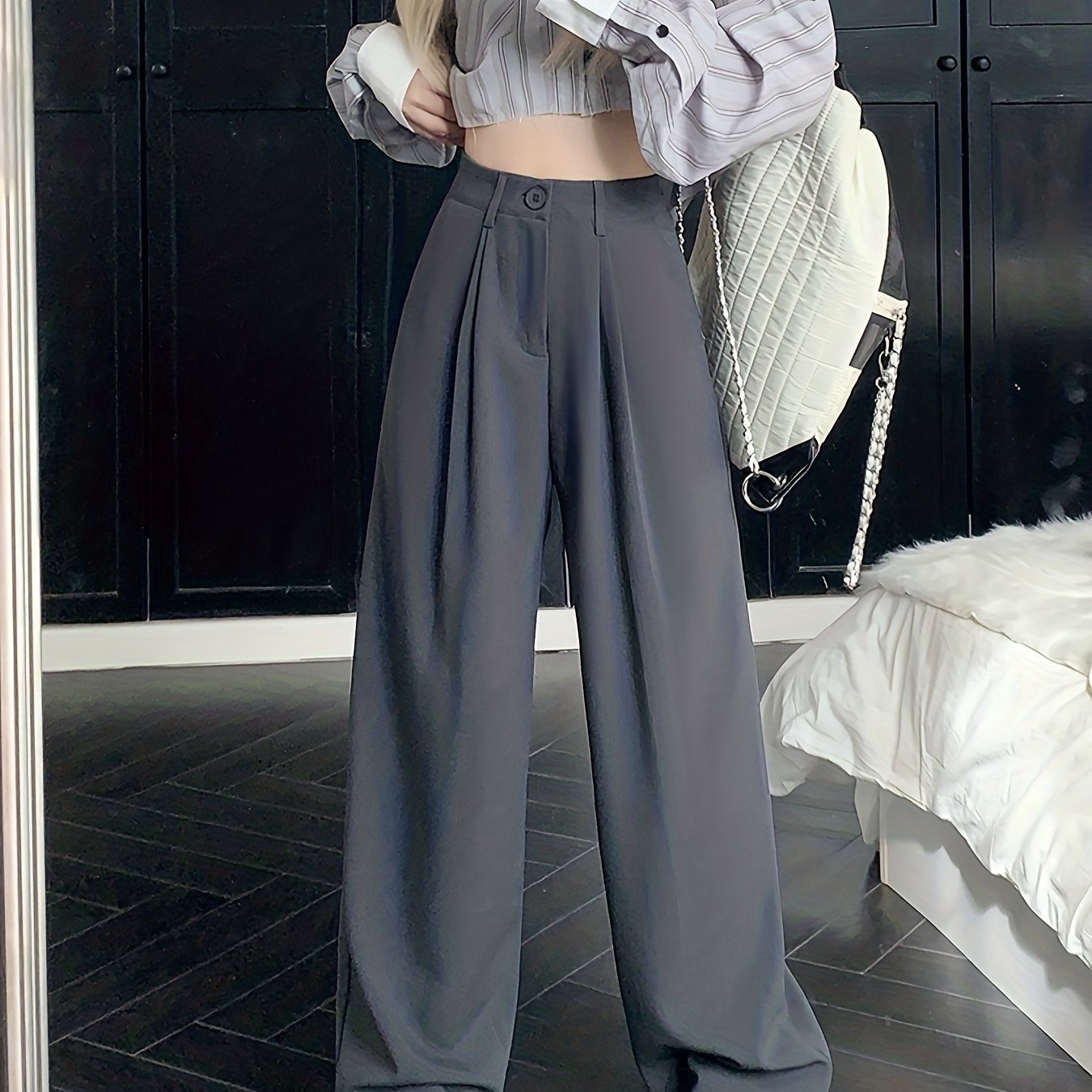 Sixsr Slant Pockets Wide Leg Pants, Business Casual Loose Pants For Work & Office, Women's Clothing