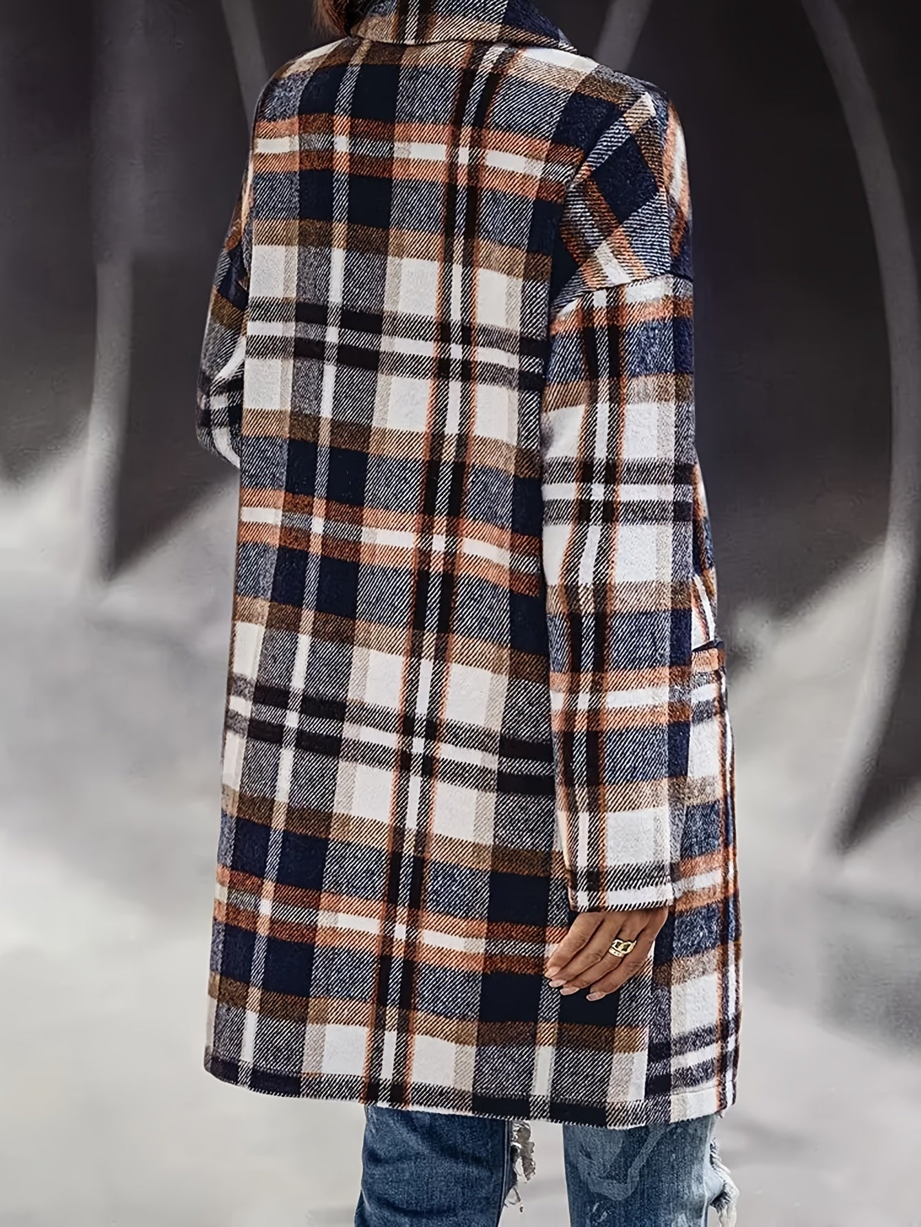 Sixsr Single Breasted Plaid Print Jacket, Casual Lapel Long Sleeve Outerwear, Women's Clothing