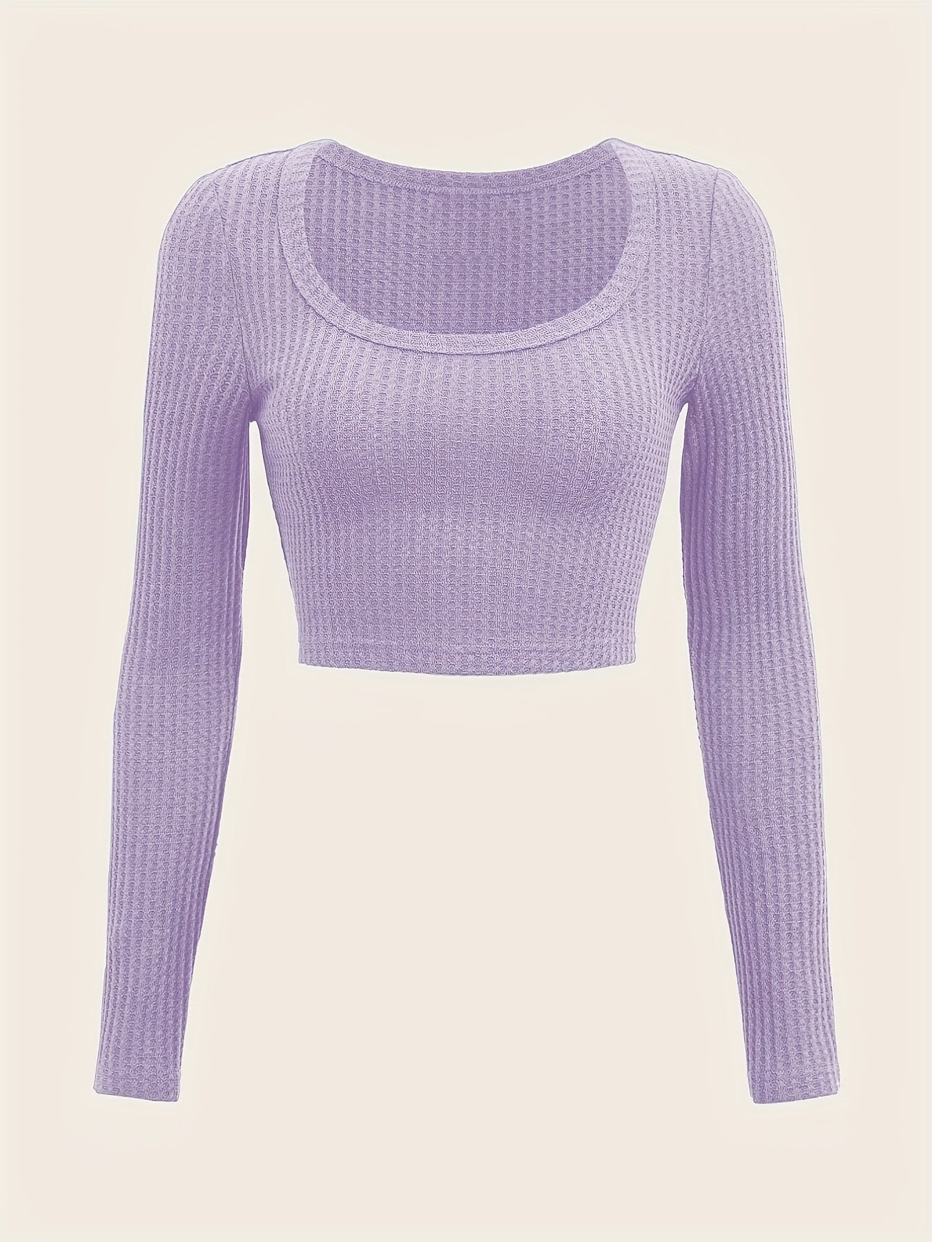 Sixsr Y2K Rib-knit Scoop Neck Crop Tee, Elegant Solid Sports Yoga Fashion Top For Spring & Summer, Women's Clothing