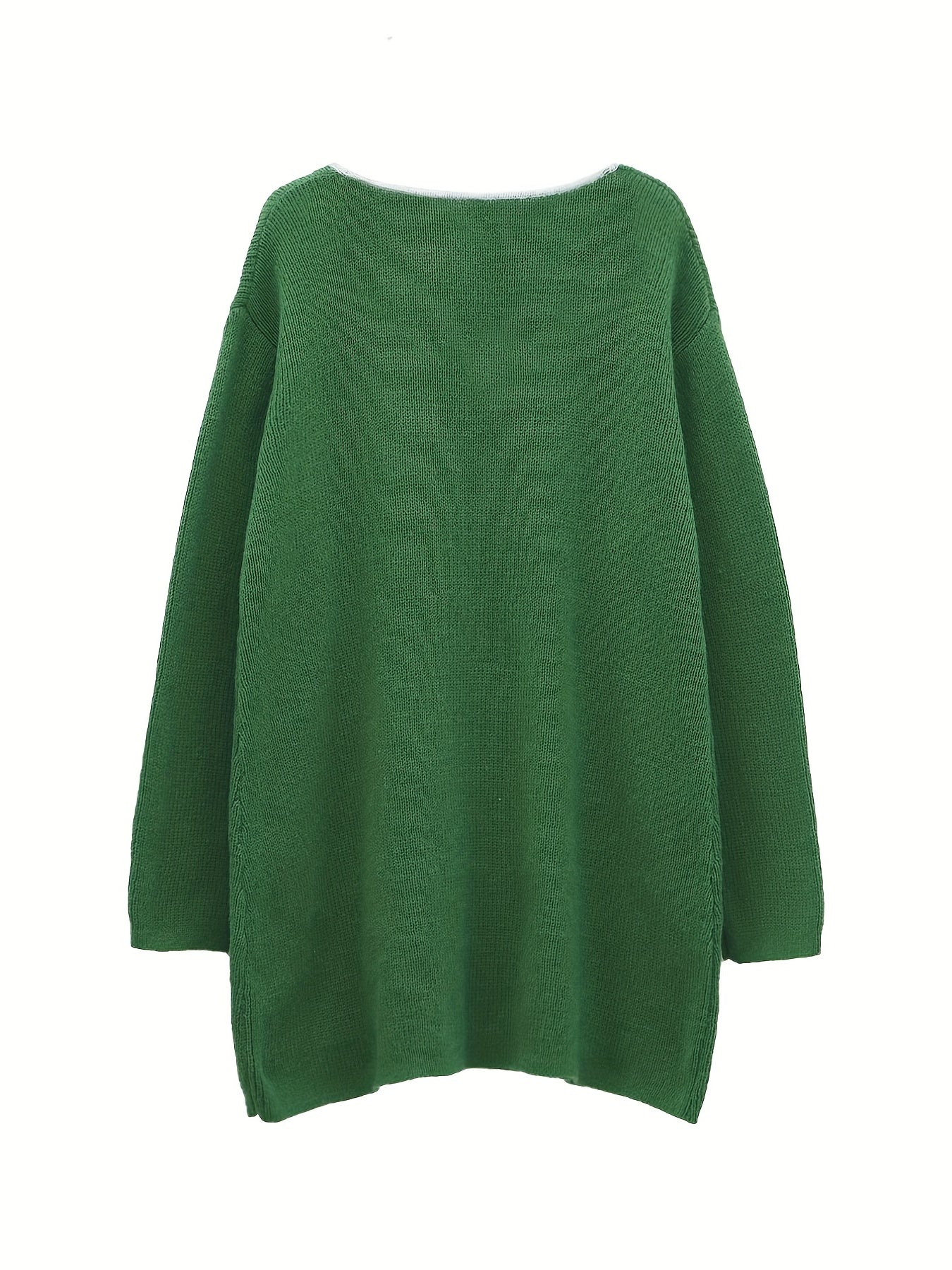 Sixsr Plus Size Casual Knit Dress, Women's Plus Colorblock Button Decor Fuzzy Trim V Neck Long Sleeve Knit Dress