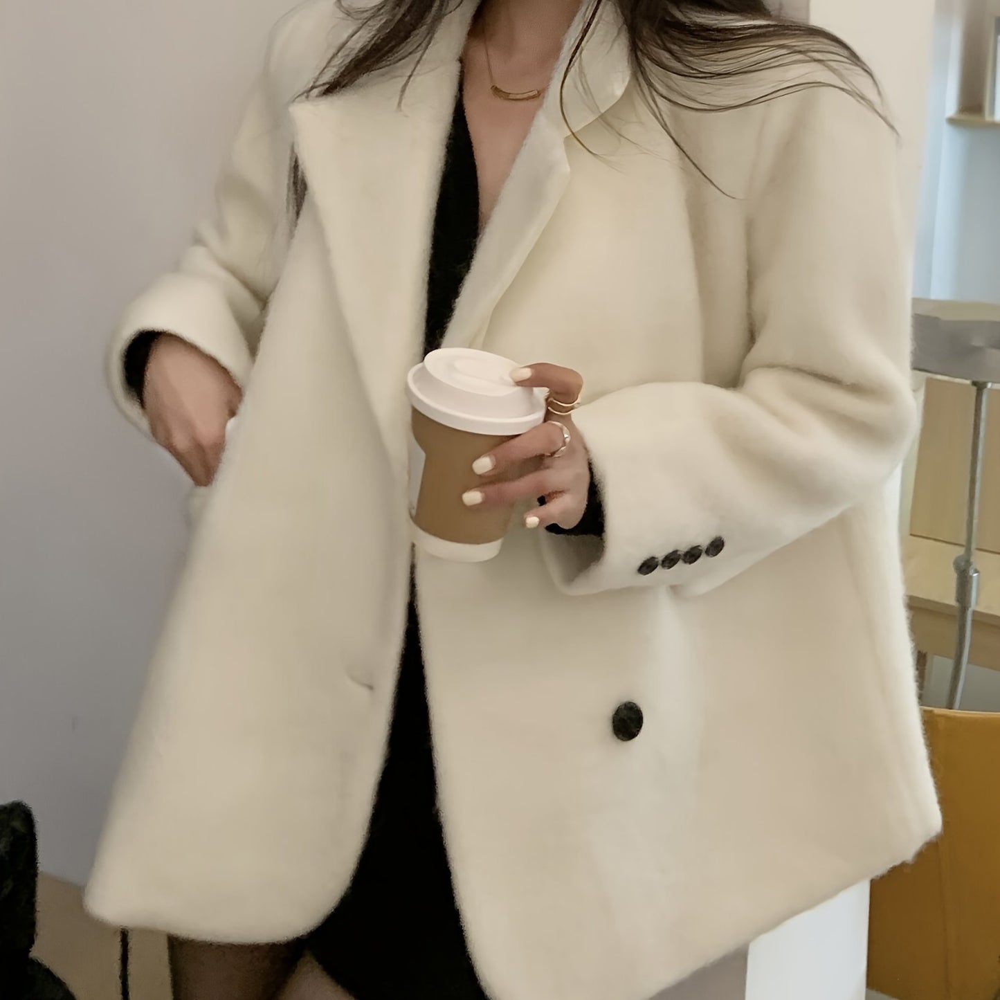 Sixsr Notched Collar Button Front Coat, Elegant Long Sleeve Coat For Office & Work, Women's Clothing
