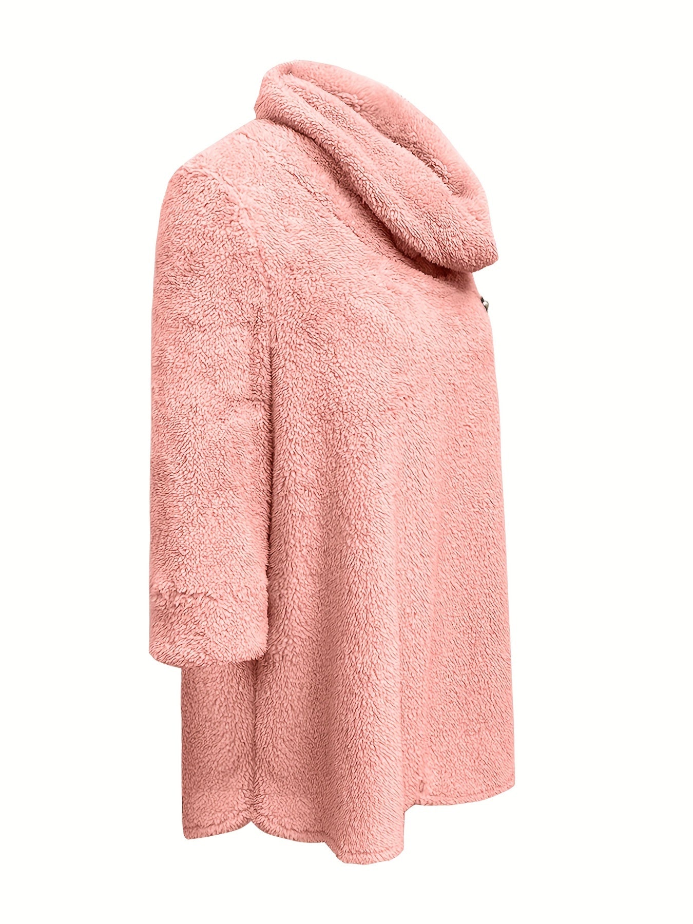 Sixsr Solid Cowl Neck Plush Tunics, Casual 3/4 Sleeve Warm Coat, Women's Clothing
