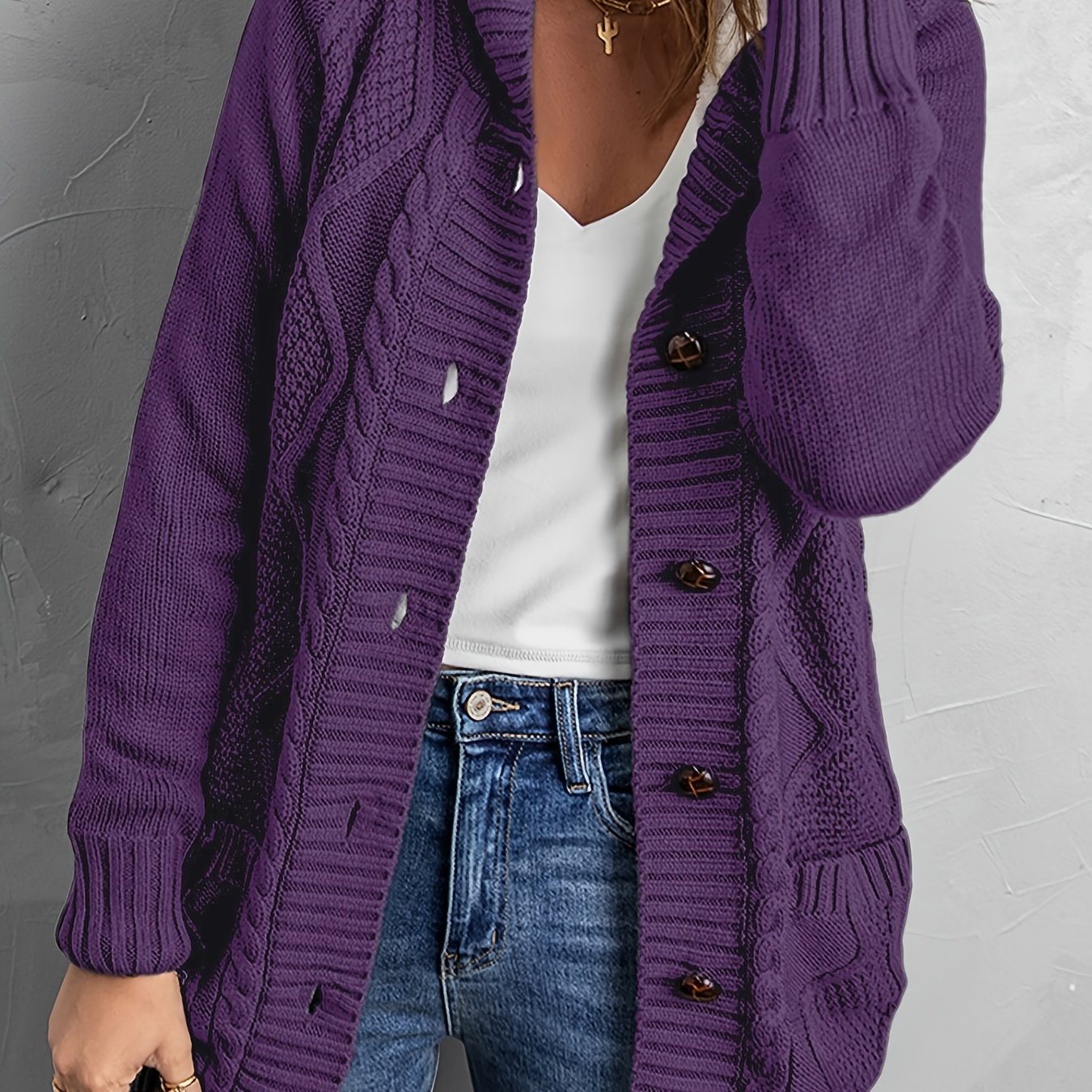 Sixsr Oversized Knit Hoodie, Long Chunky Knit Front Pocket Hooded Cardigan Sweater, Casual Tops For Fall & Winter, Women's Clothing