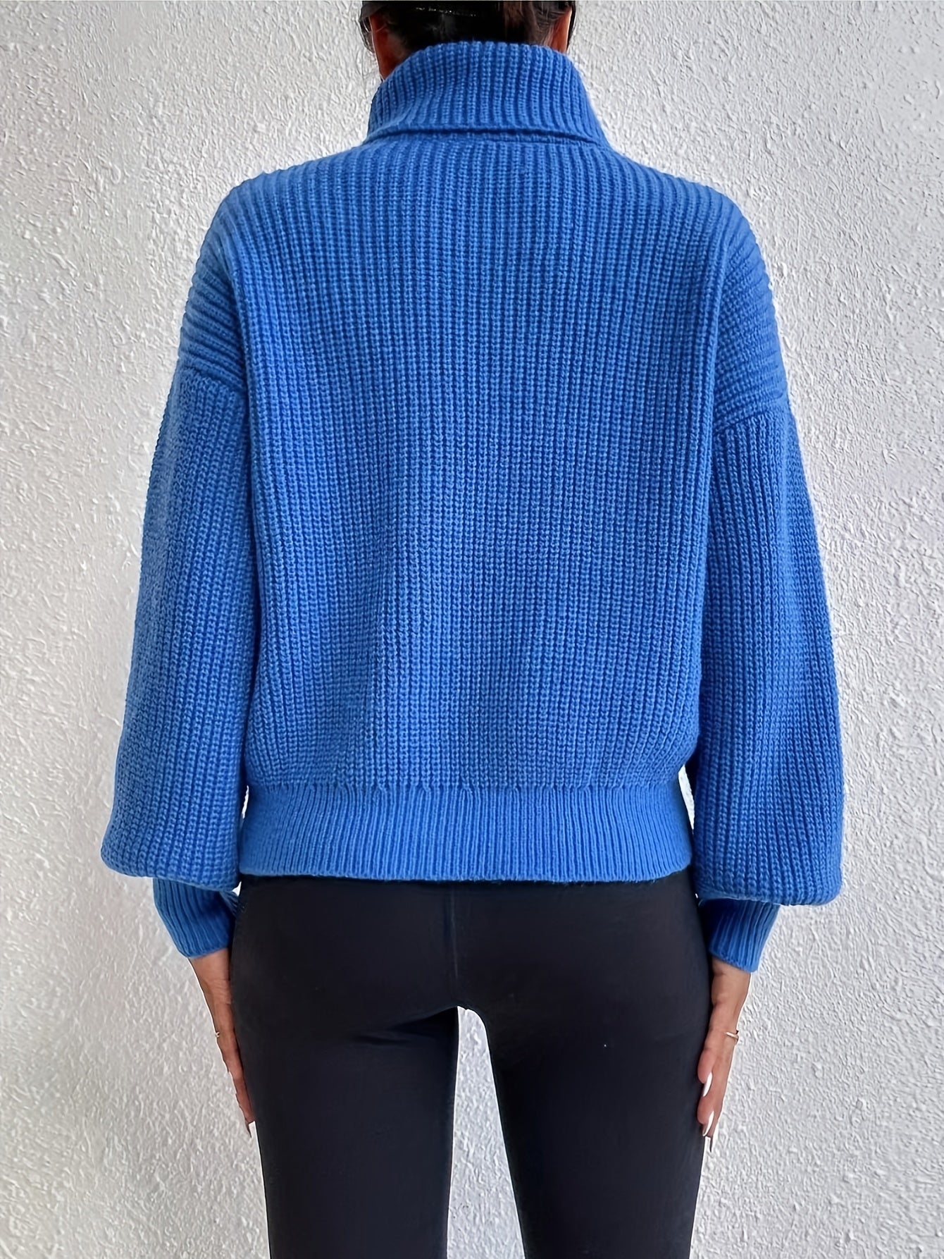Sixsr Solid Turtle Neck Sweater, Casual Long Sleeve Drop Shoulder Sweater, Women's Clothing