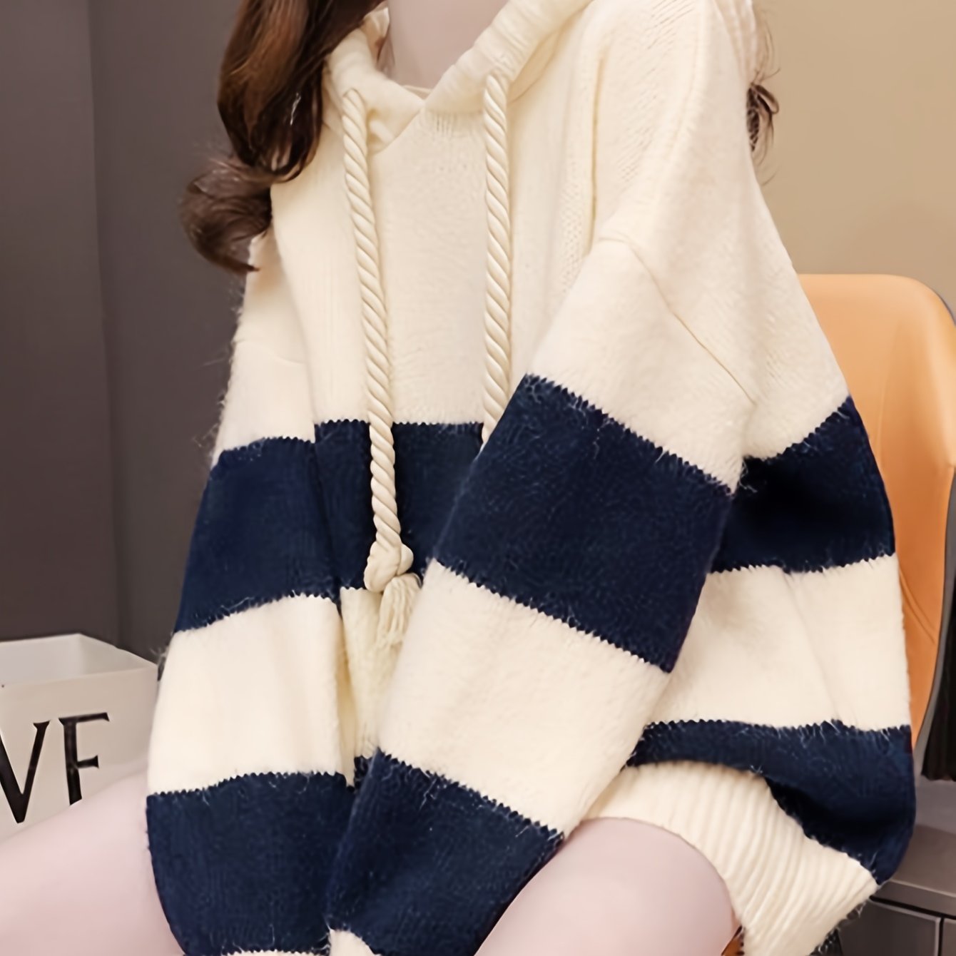 Sixsr Color Block Drawstring Hooded Sweater, Casual Long Sleeve Oversized Pullover Sweater, Women's Clothing