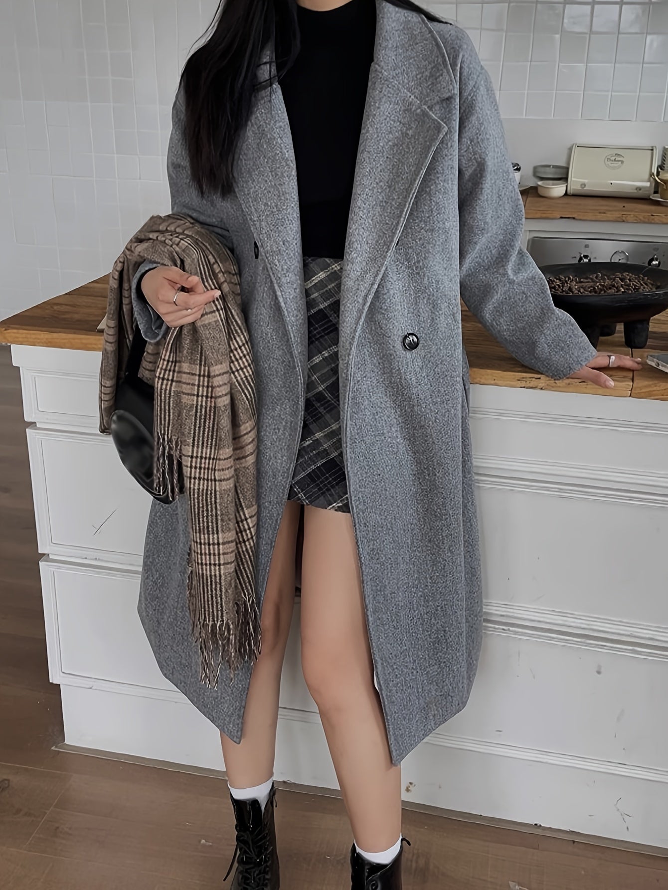 Sixsr Double Breasted Lapel Coat, Casual Long Sleeve Fall & Winter Outerwear, Women's Clothing