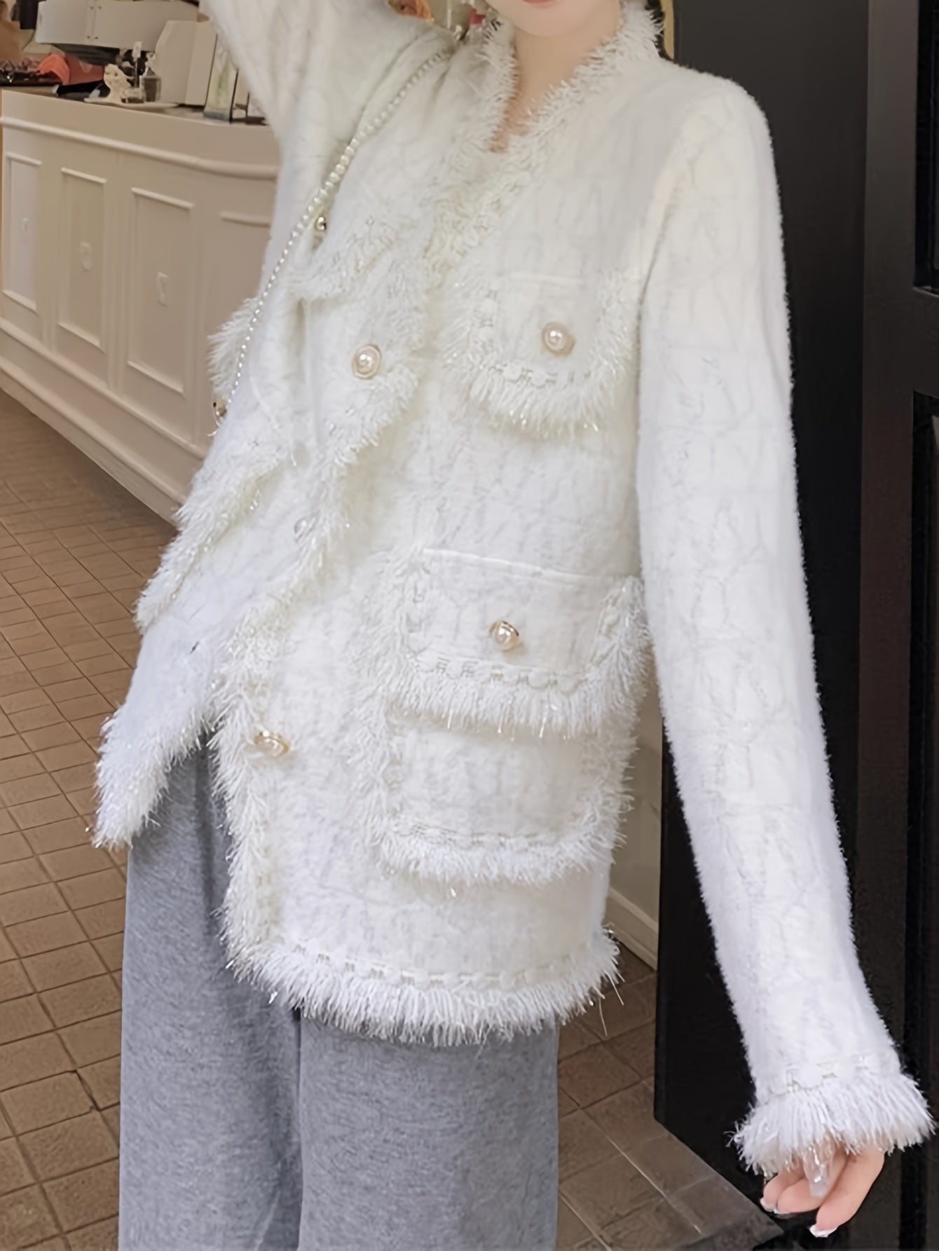 Sixsr Elegant Button Front Cardigan, Long Sleeve Contrast Trim Jacket For Fall & Winter, Women's Clothing