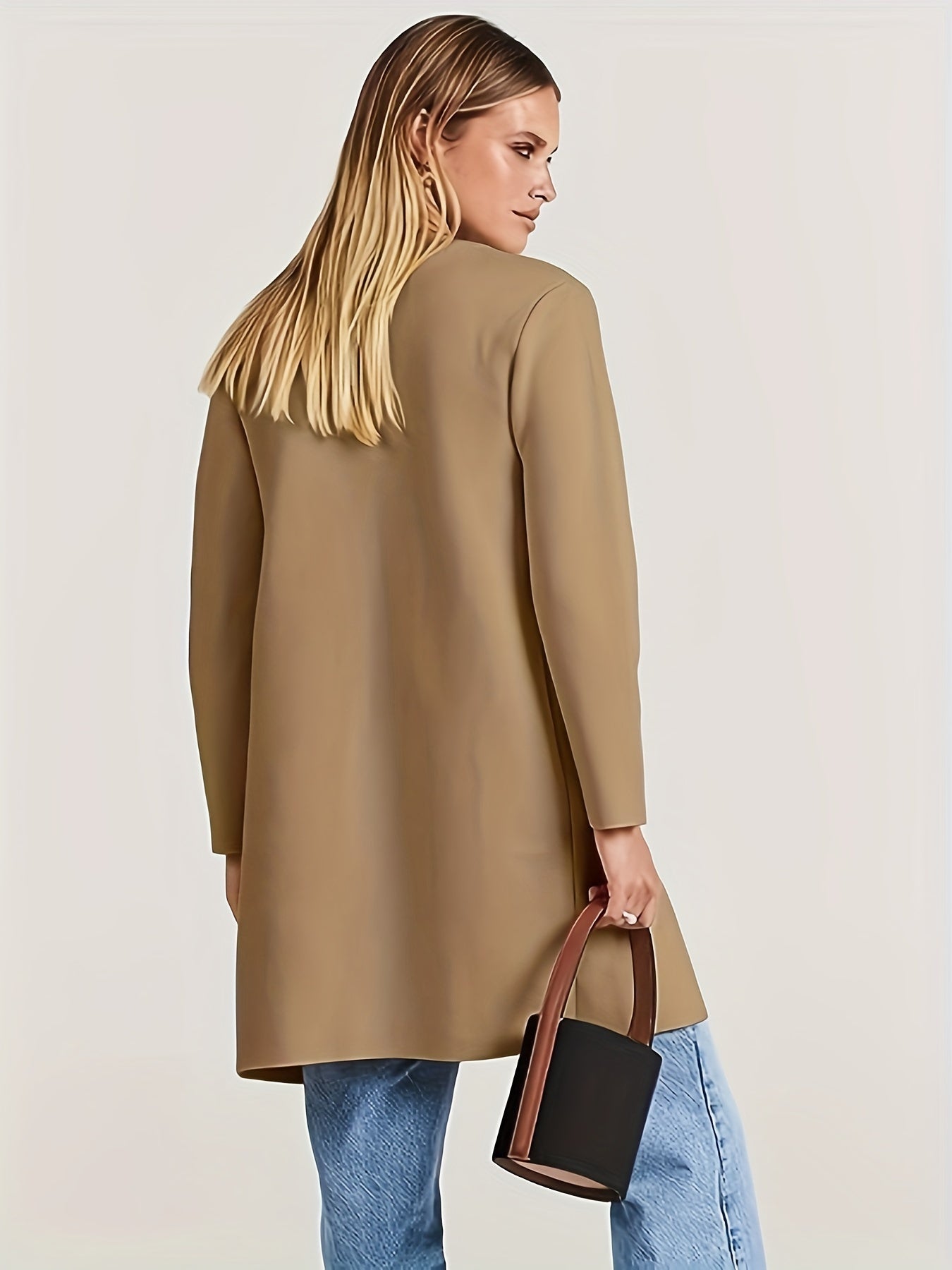 Sixsr Solid Open Front Knit Cardigan, Casual Long Sleeve Pocket Cardigan For Fall & Winter, Women's Clothing