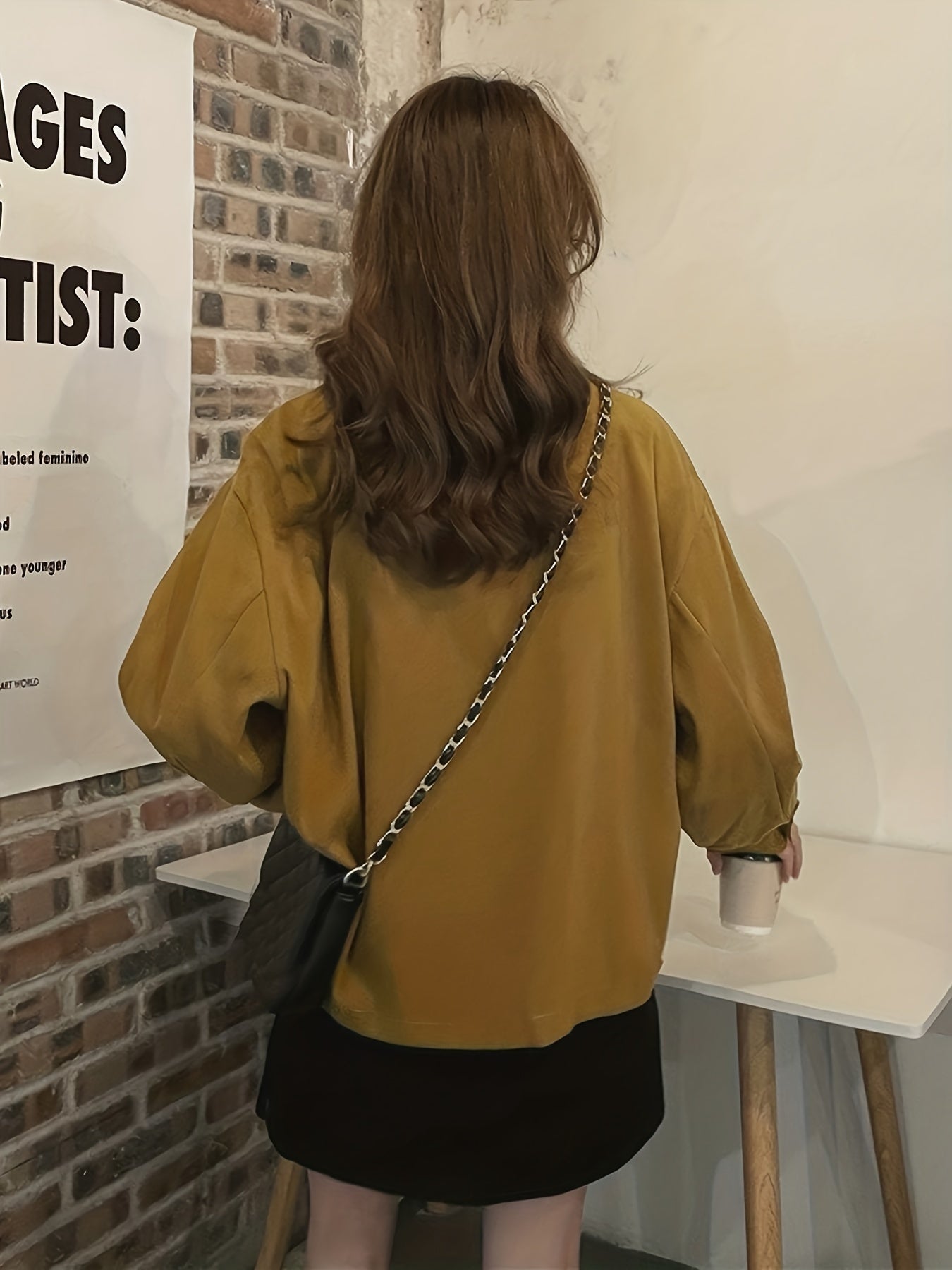 Sixsr Solid Polo Collar Button Blouse, Casual Long Sleeve Blouse For Spring & Fall, Women's Clothing