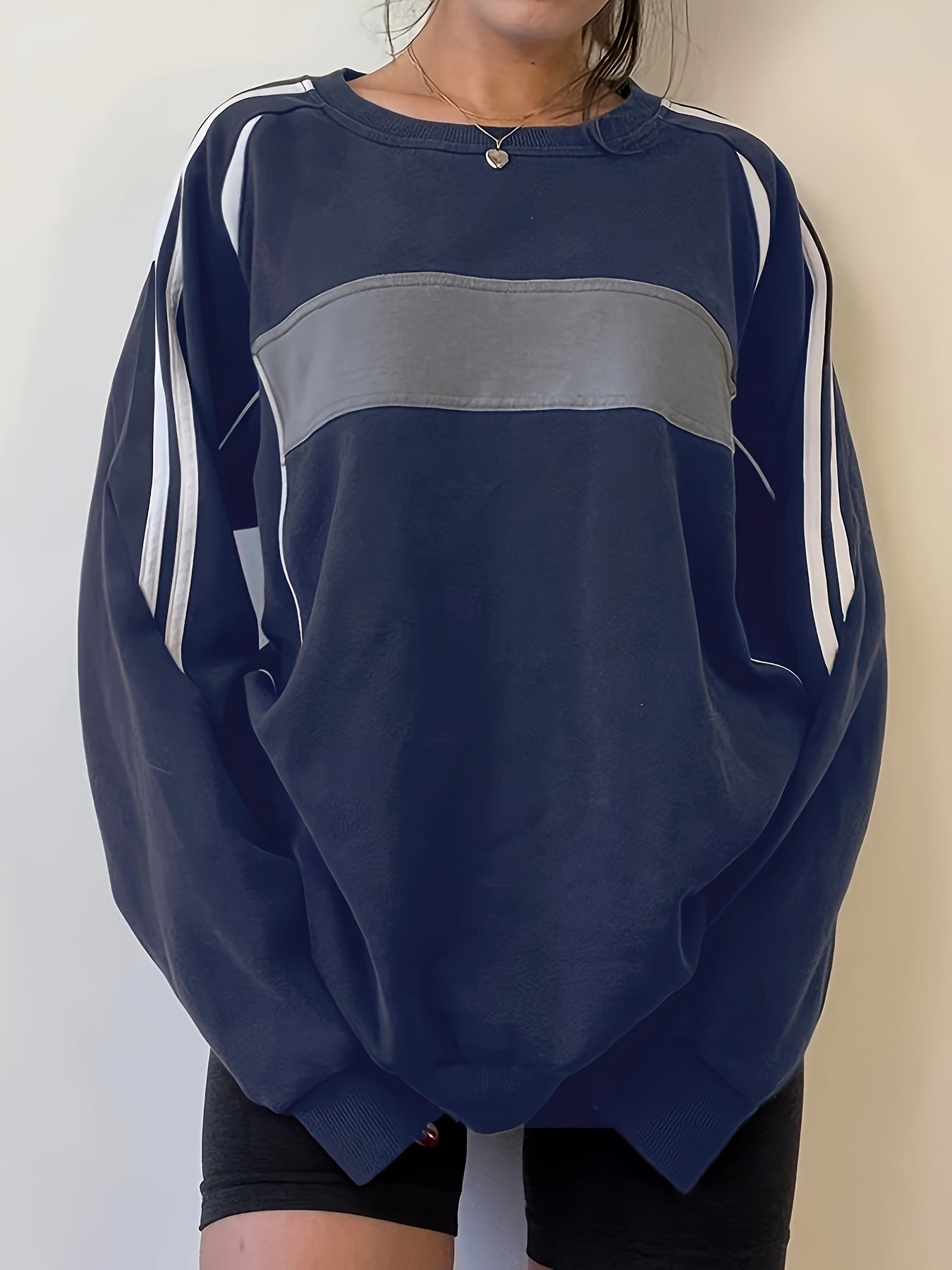 Sixsr Color Block Long Sleeve Crew Neck Sweatshirt, Loose Pullover Sports Top, Women's Clothing
