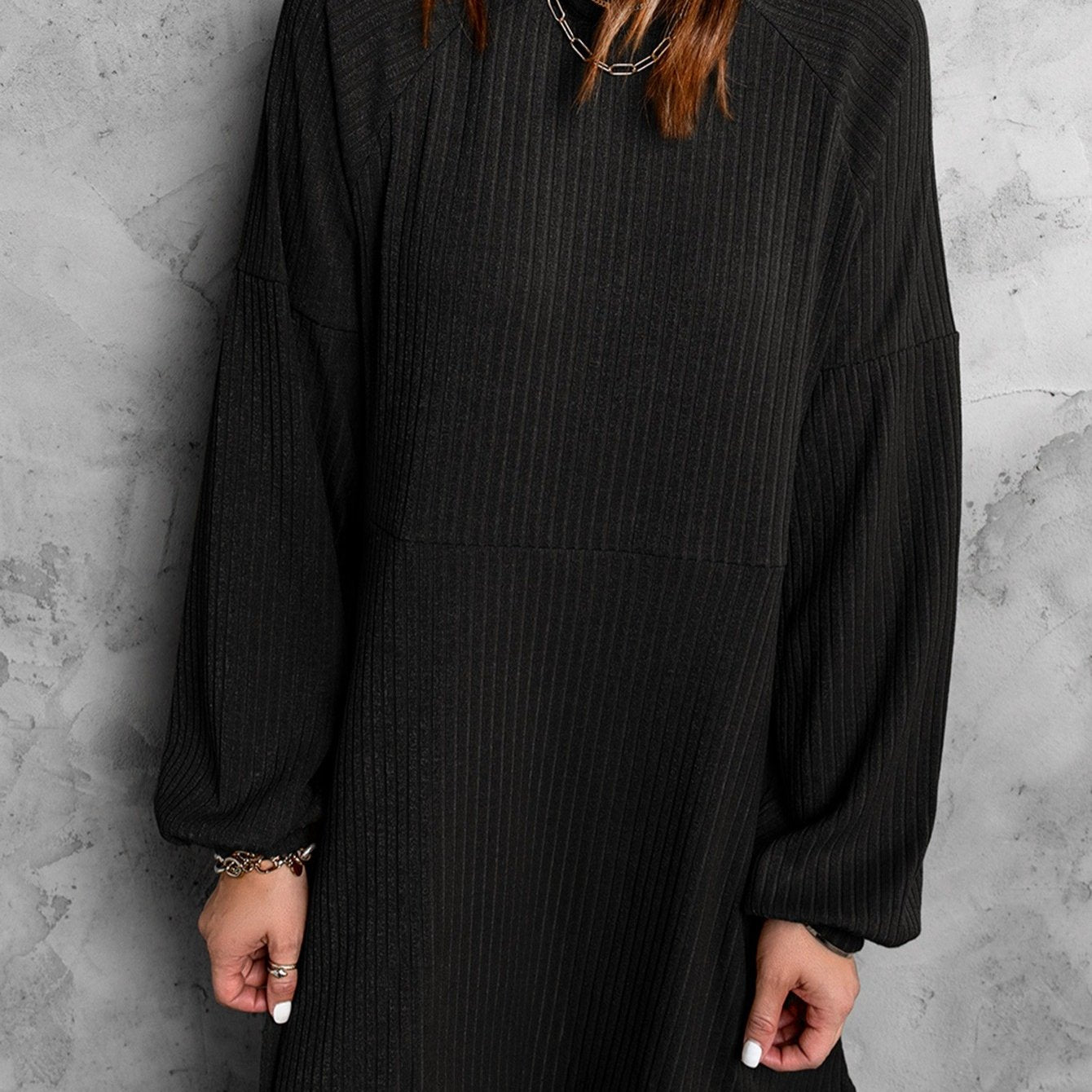 Sixsr Women's Dresses Round Neck Empire Waist Ribbed Knit Dresses