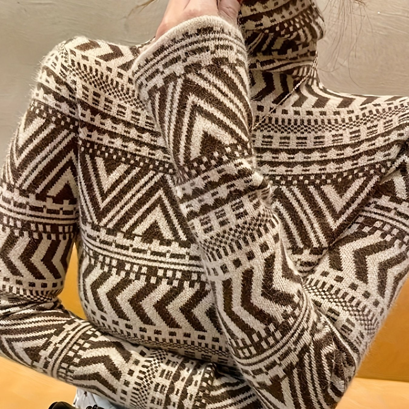 Sixsr Geo Pattern Turtle Neck Pullover Sweater, Elegant Long Sleeve Fashion Slim Sweater, Women's Clothing