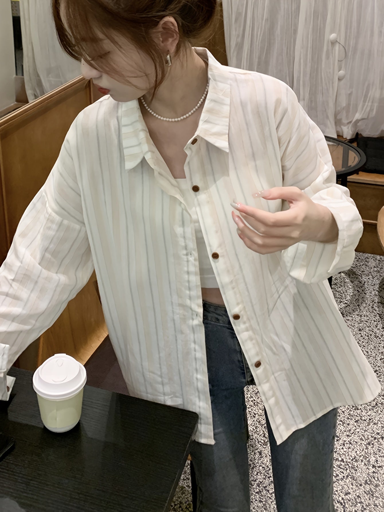 Sixsr Striped Print Button Front Shirt, Casual Long Sleeve Shirt For Spring & Fall, Women's Clothing