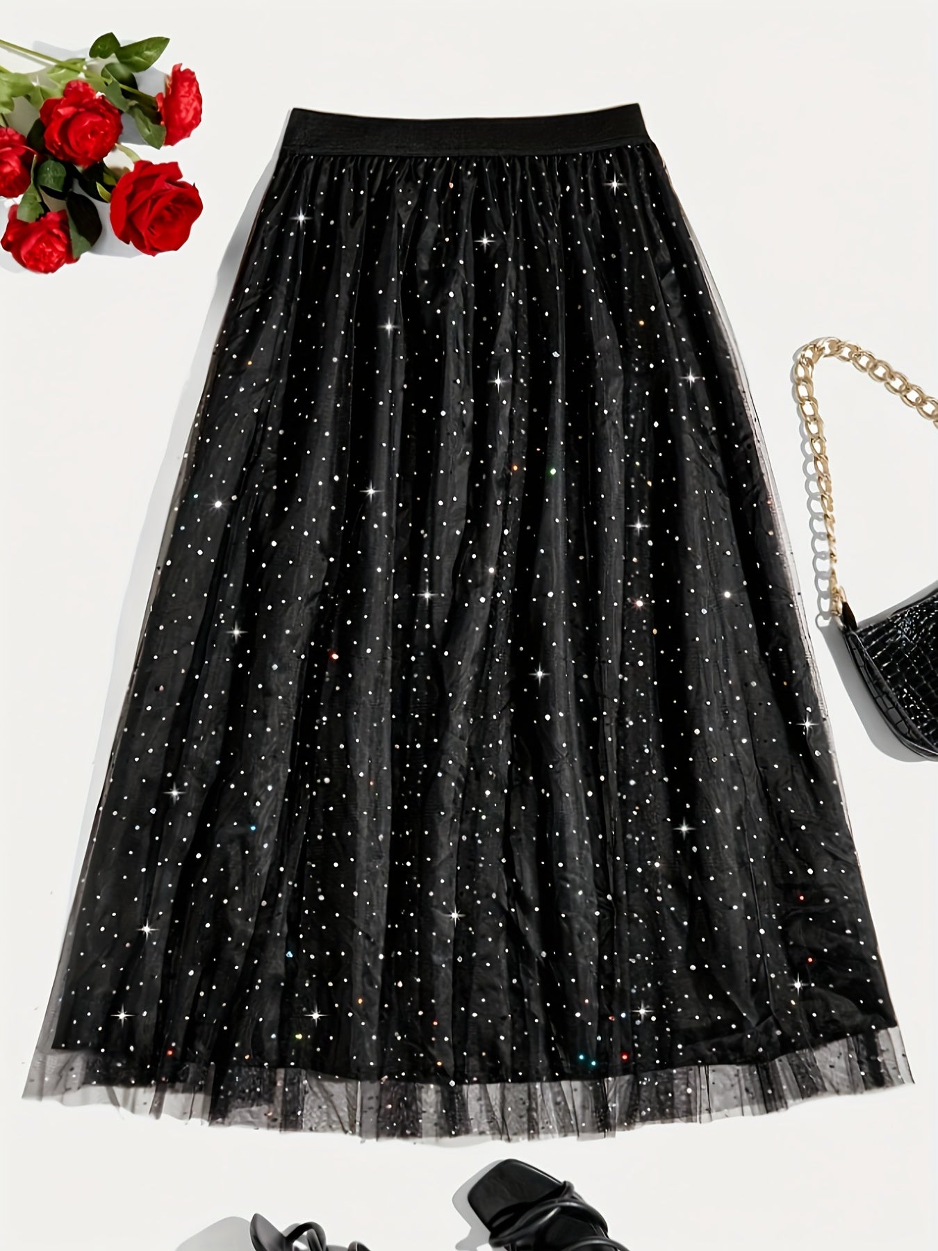 Sixsr  Plus Size Mesh Stitching Skirt, Elegant Skirt For Spring & Summer, Women's Plus Size Clothing