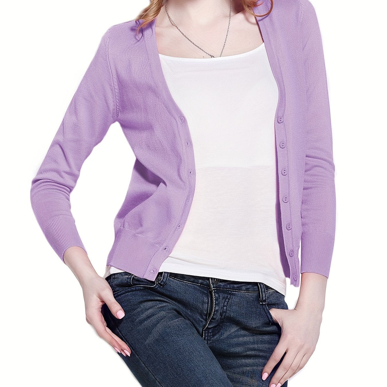 Sixsr Button Front Solid Cardigan, Casual Long Sleeve Cardigan For Spring & Fall, Women's Clothing