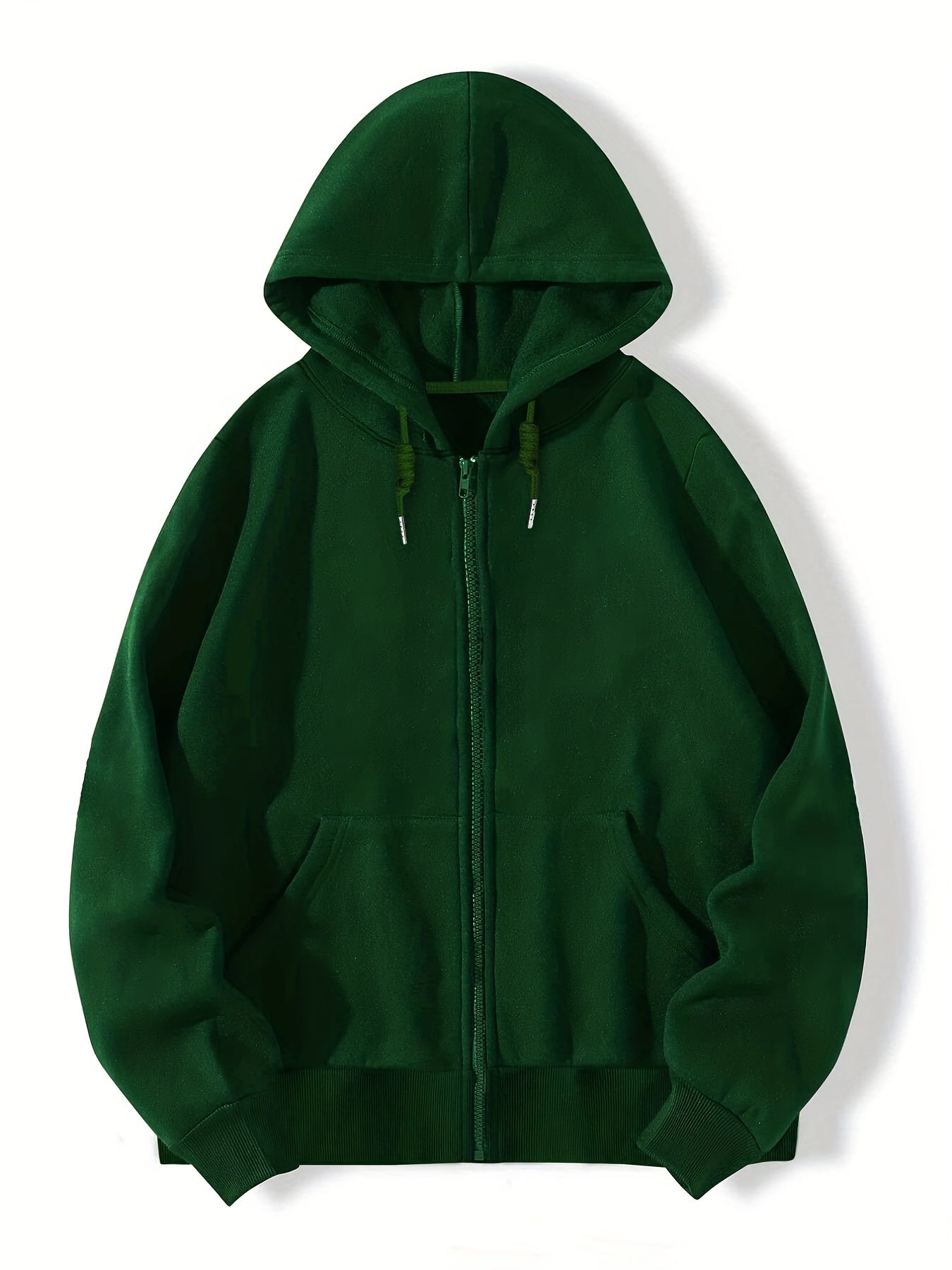 Sixsr Plus Size Casual Sweatshirt, Women's Plus Solid Zip Up Long Sleeve Drawstring Hoodie Sweatshirt With Pockets