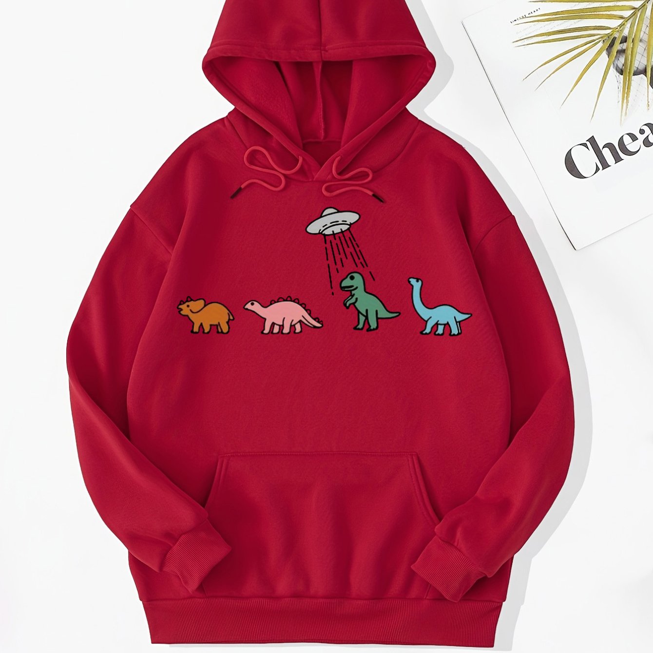 Sixsr Plus Size Casual Sweatshirt, Women's Plus Dinosaur Print Long Sleeve Drawstring Hoodie With Pockets