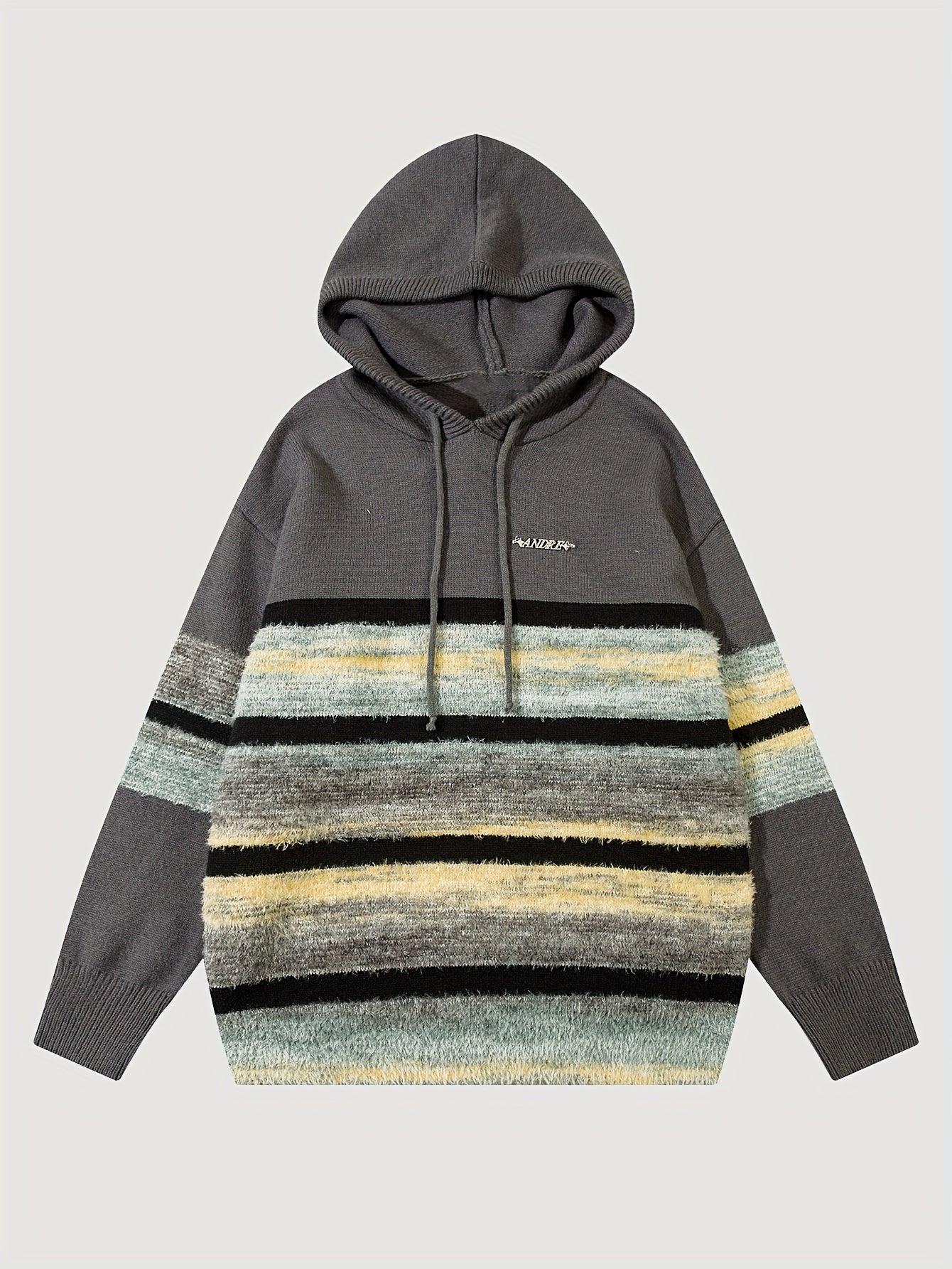Sixsr Cool Knitted Sweater Hoodies For Men, Men's Casual Retro Striped Pullover Hooded Knit Sweater Streetwear For Winter Fall, As Gifts