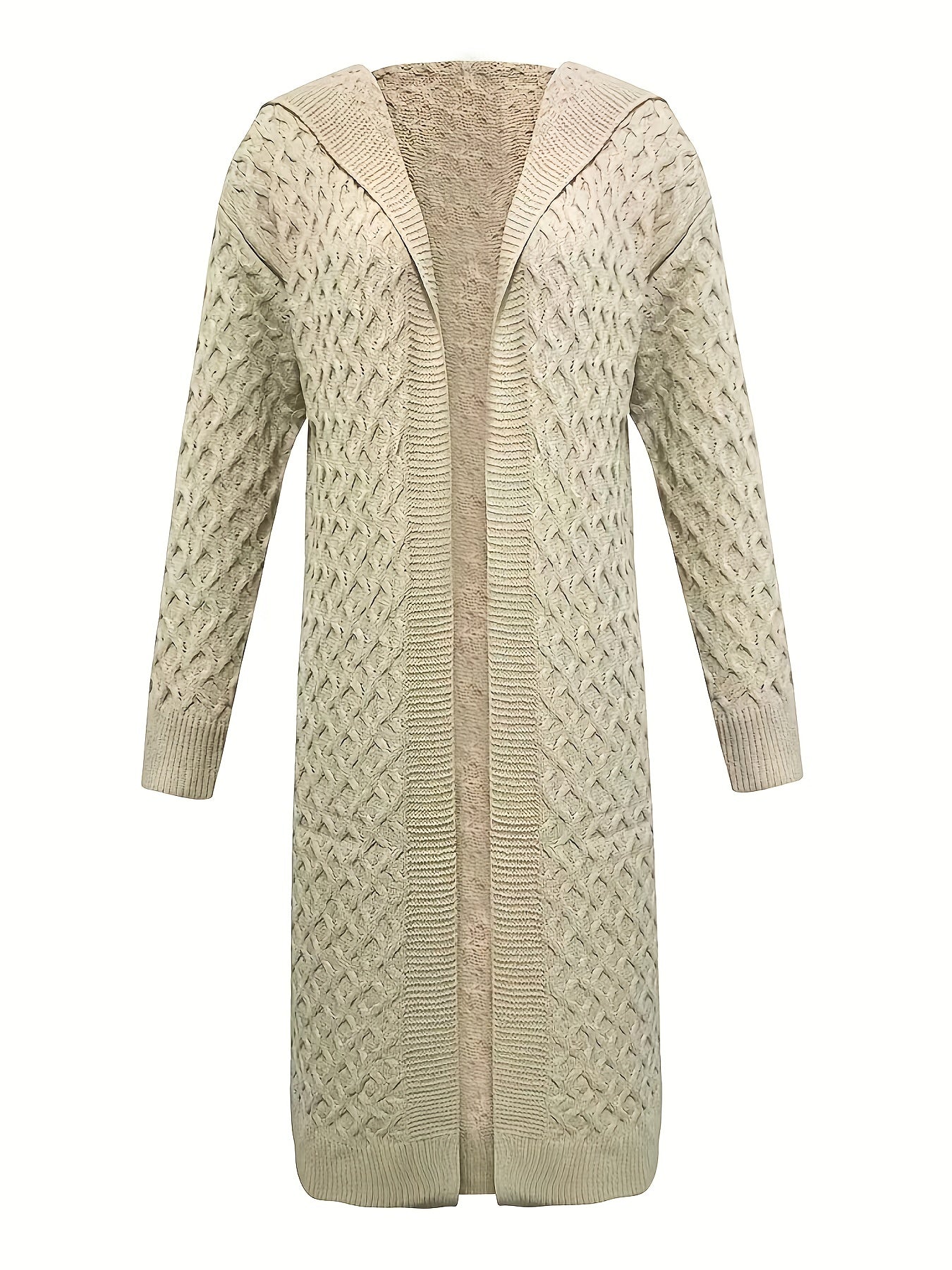 Sixsr Solid Open Front Hooded Cardigan, Casual Long Sleeve Long Length Sweater For Fall & Winter, Women's Clothing