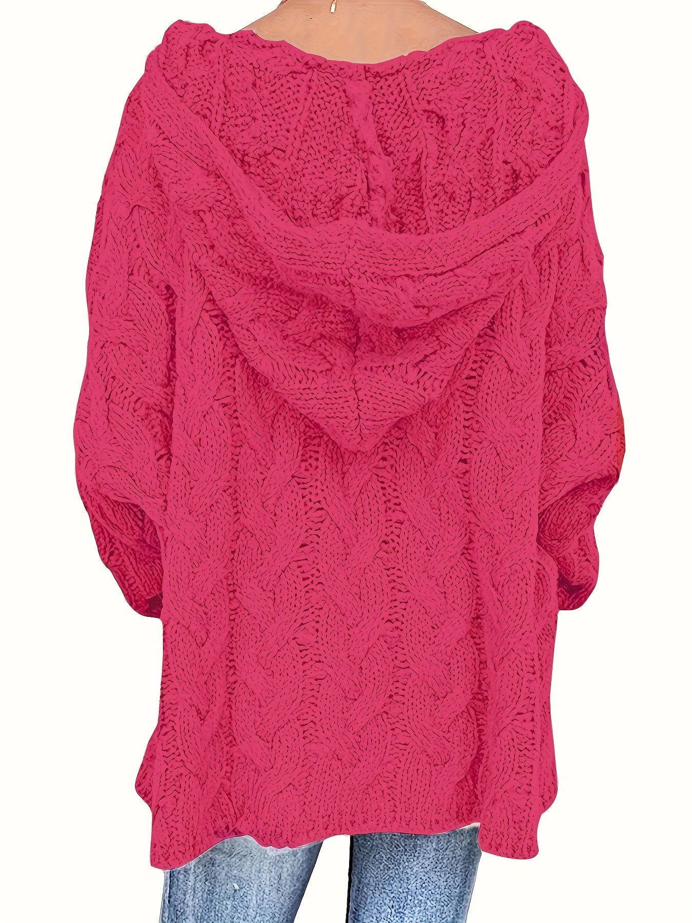 Sixsr Plus Size Casual Sweater, Women's Plus Solid Hooded Long Sleeve V Neck Knitted Pullover Jumper Top