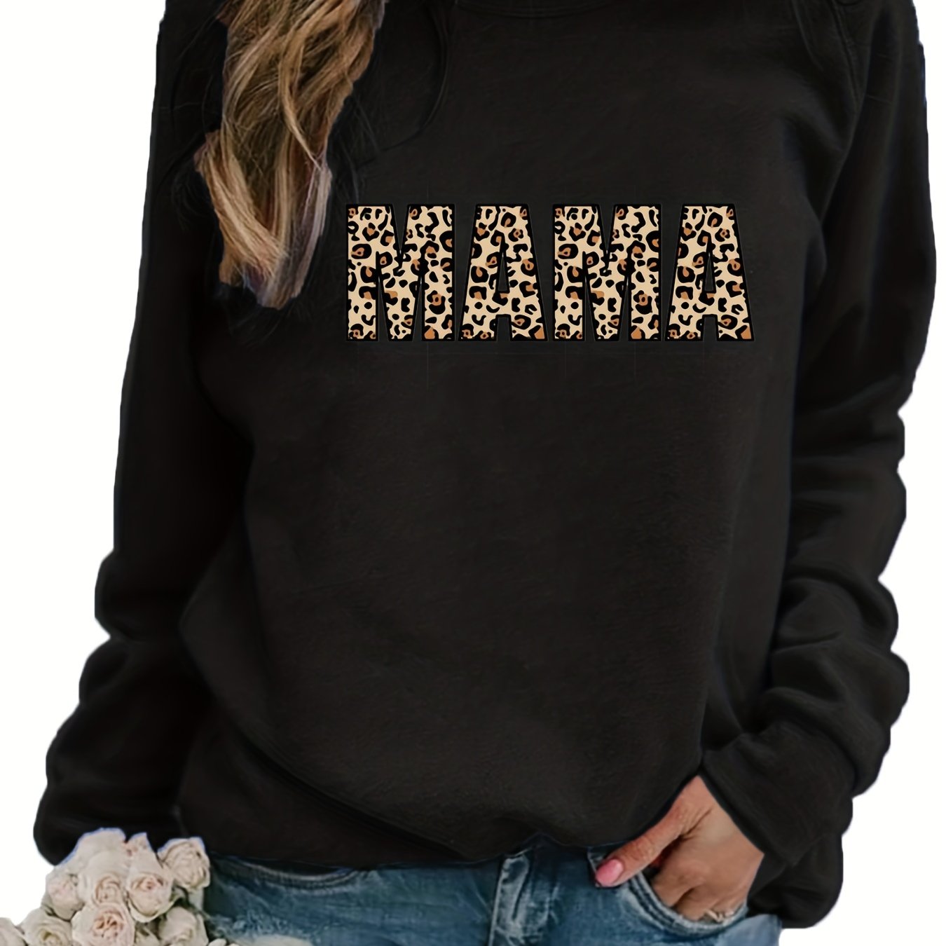 Sixsr Leopard Letter Print Pullover Sweatshirt, Casual Long Sleeve Crew Neck Sweatshirt For Fall & Winter, Women's Clothing