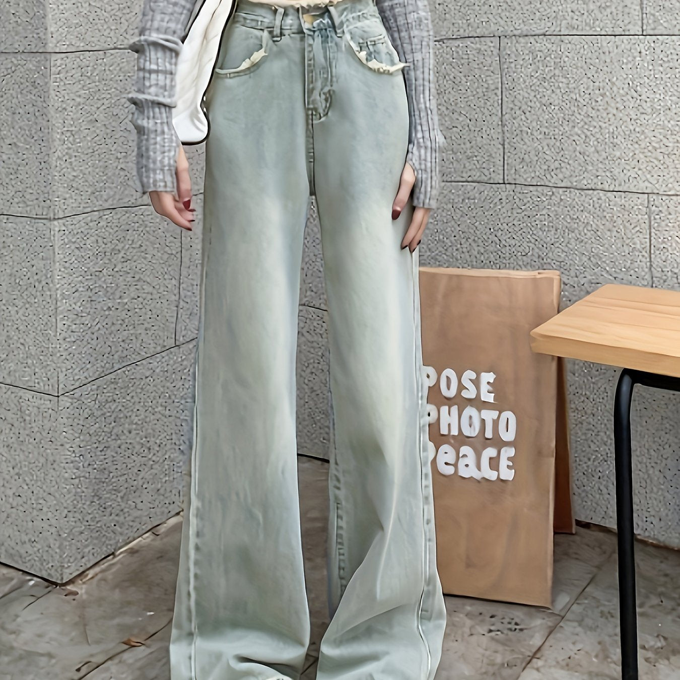 Sixsr High Waist Chic Baggy Jeans, Frayed Hem Loose Fit Slant Pockets Denim Pants, Women's Denim Jeans & Clothing