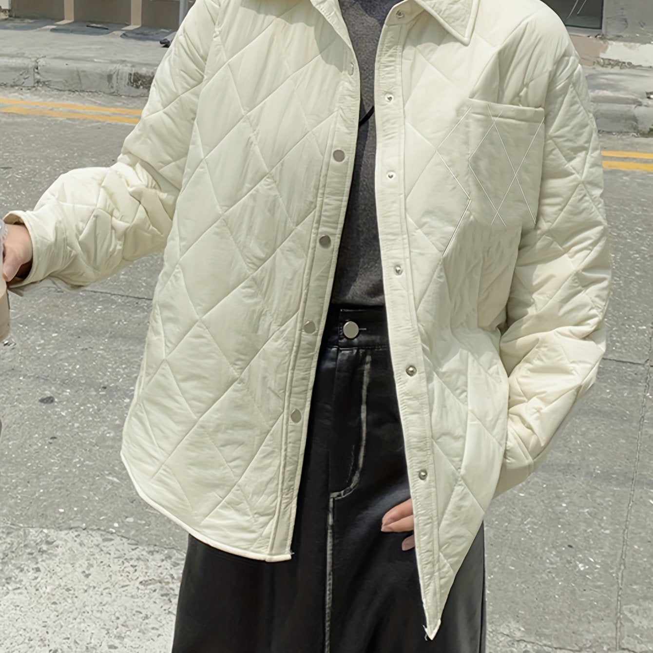 Sixsr Button Front Puffy Coat, Long Sleeve Pocket Outerwear For Fall & Winter, Women's Clothing