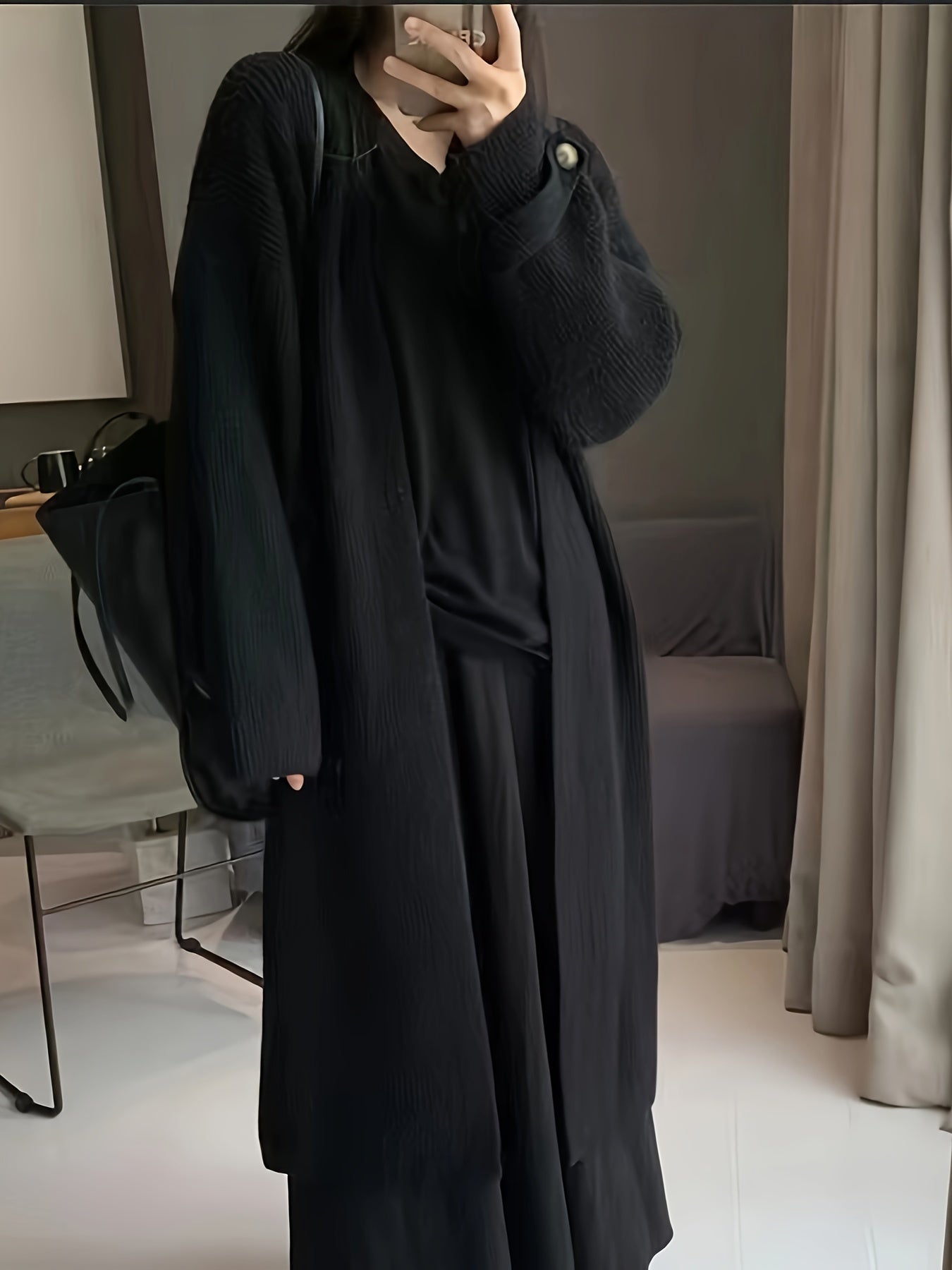 Sixsr Elegant Open Front Solid Cardigan, Long Sleeve Midi Length Cardigan For Fall & Winter, Women's Clothing