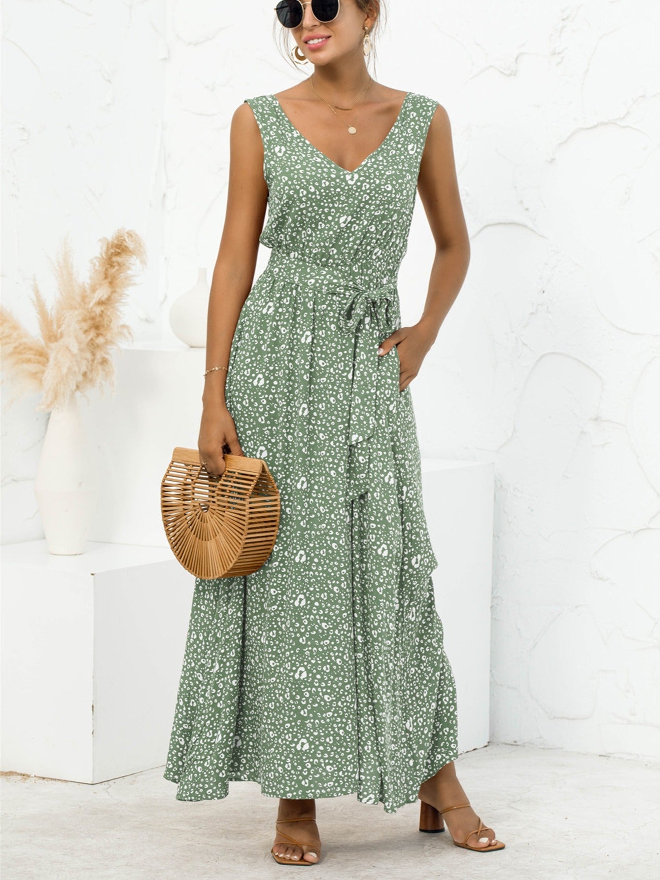 Women's Dresses V Neck Floral Print Maxi Dresses