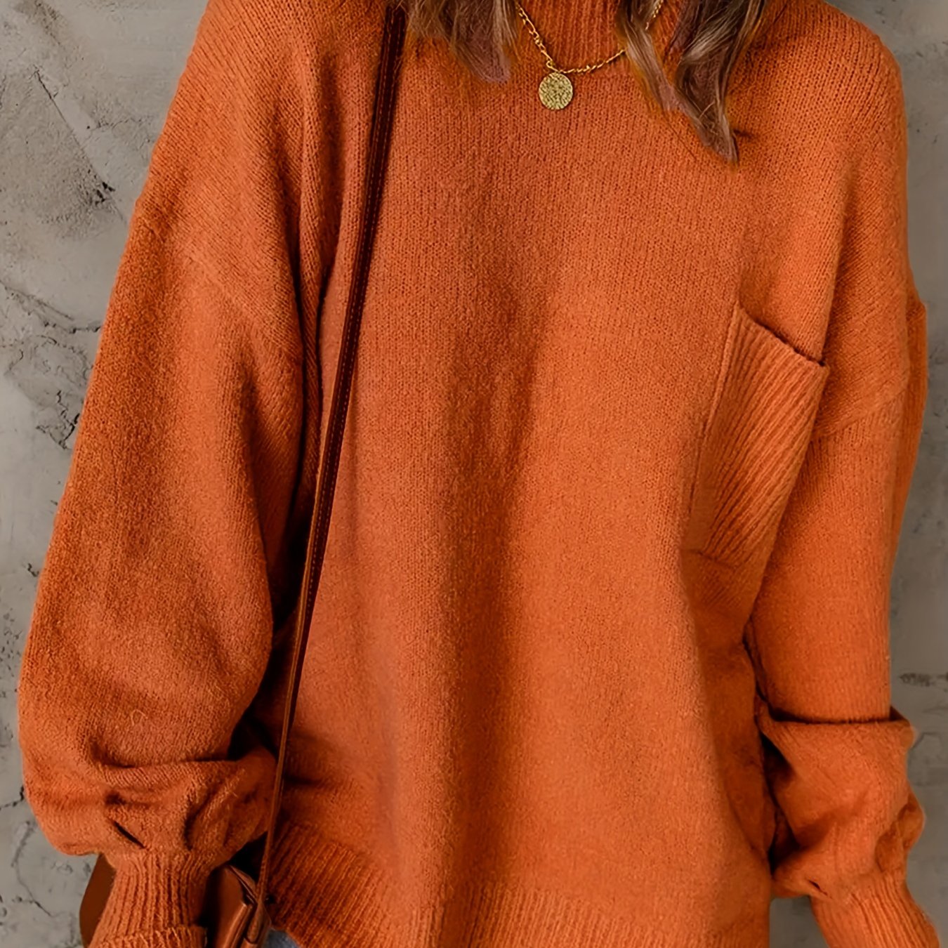 Sixsr Plus Size Casual Sweater, Women's Plus Solid Lantern Sleeve Round Neck Medium Stretch Jumper
