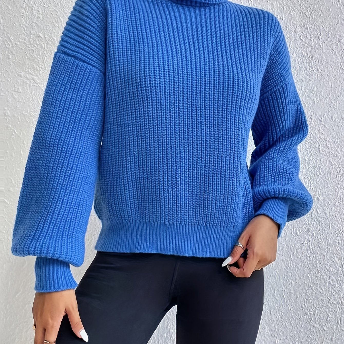 Sixsr Solid Turtle Neck Sweater, Casual Long Sleeve Drop Shoulder Sweater, Women's Clothing