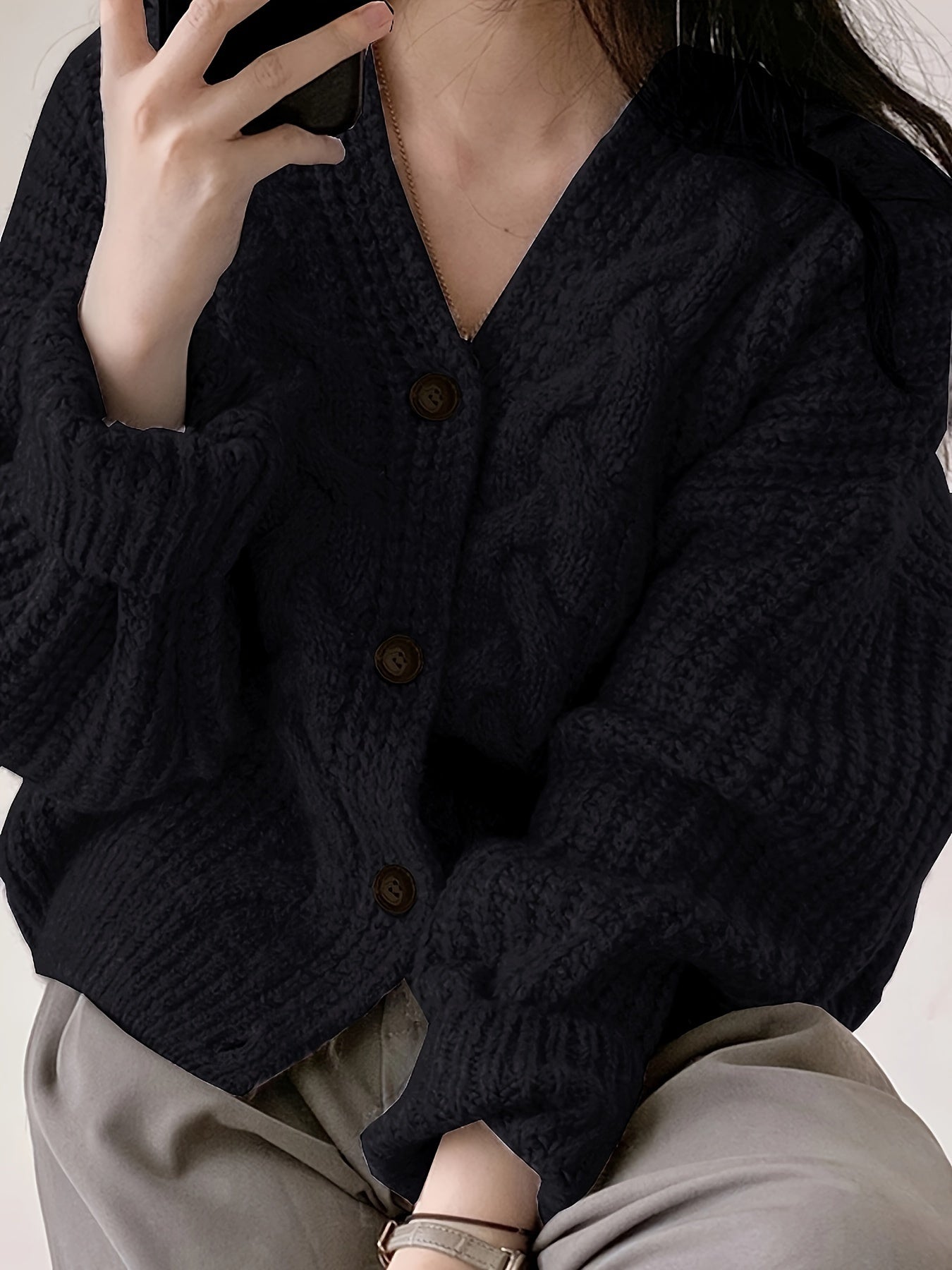 Sixsr Valentine's Day Button Front Cardigan, Vintage Long Sleeve Chunky Knit Cardigan For Fall & Winter, Women's Clothing