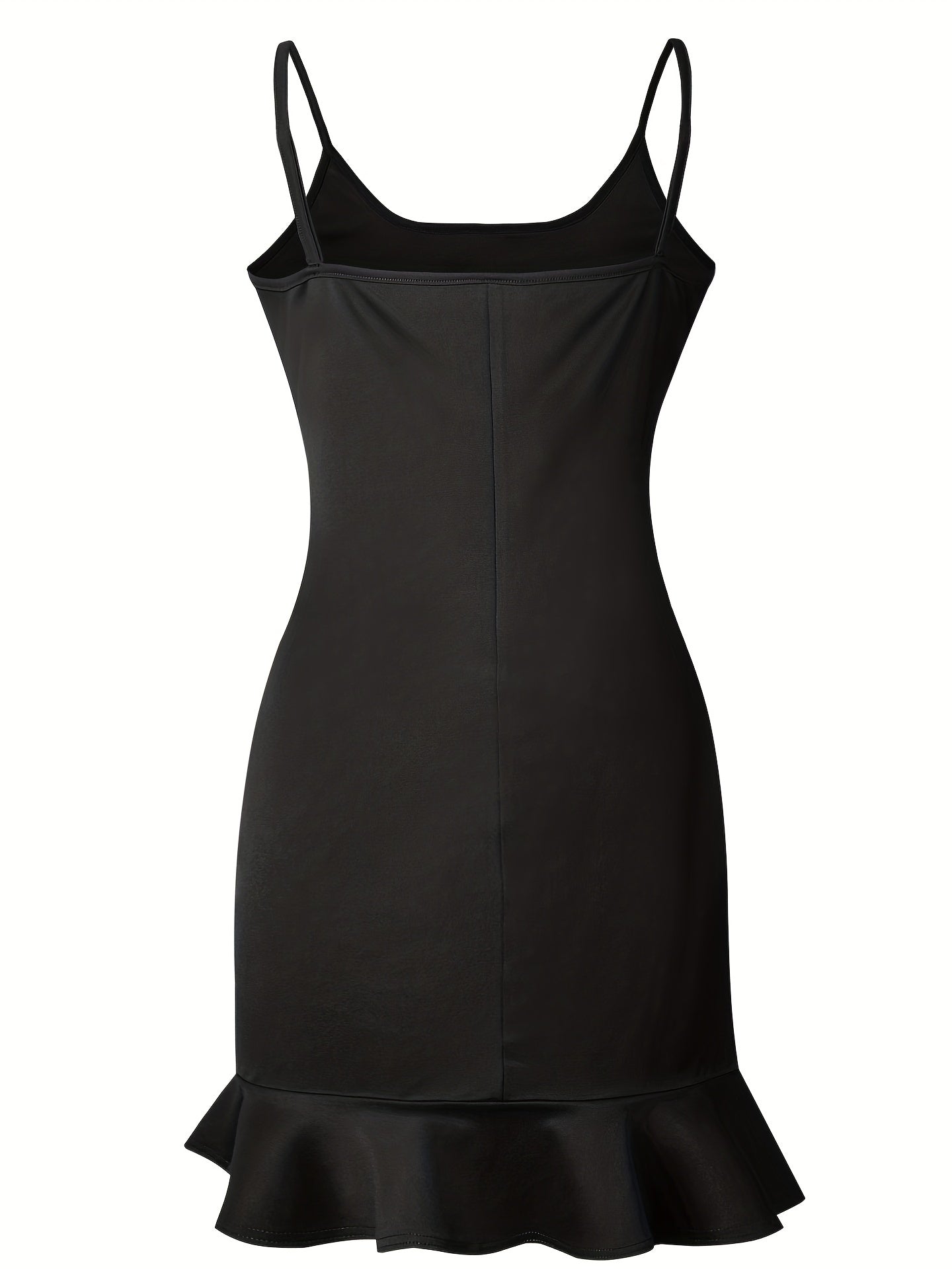 Sixsr Solid Ruffle Trim Dress, Sexy Sleeveless Spaghetti Bodycon Dress, Women's Clothing