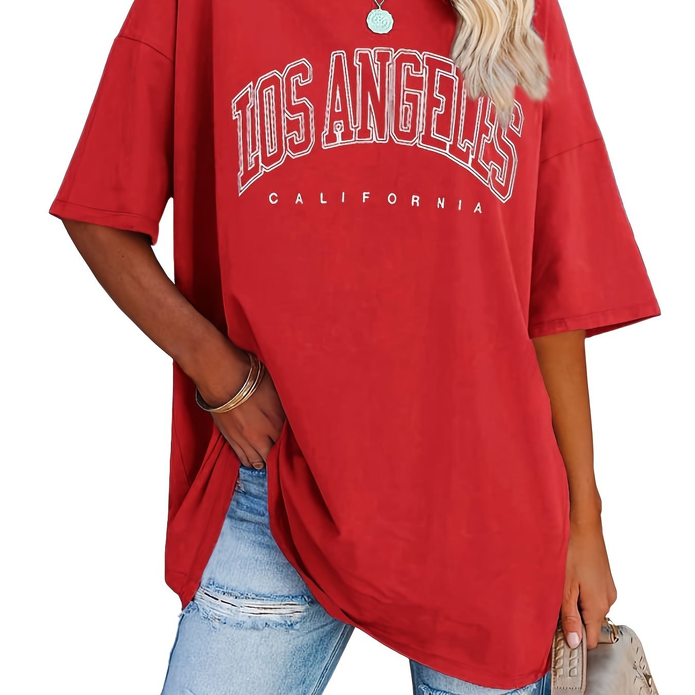 Sixsr Oversized Letter Print T-Shirt, Crew Neck Short Sleeve T-Shirt, Casual Every Day Tops, Women's Clothing