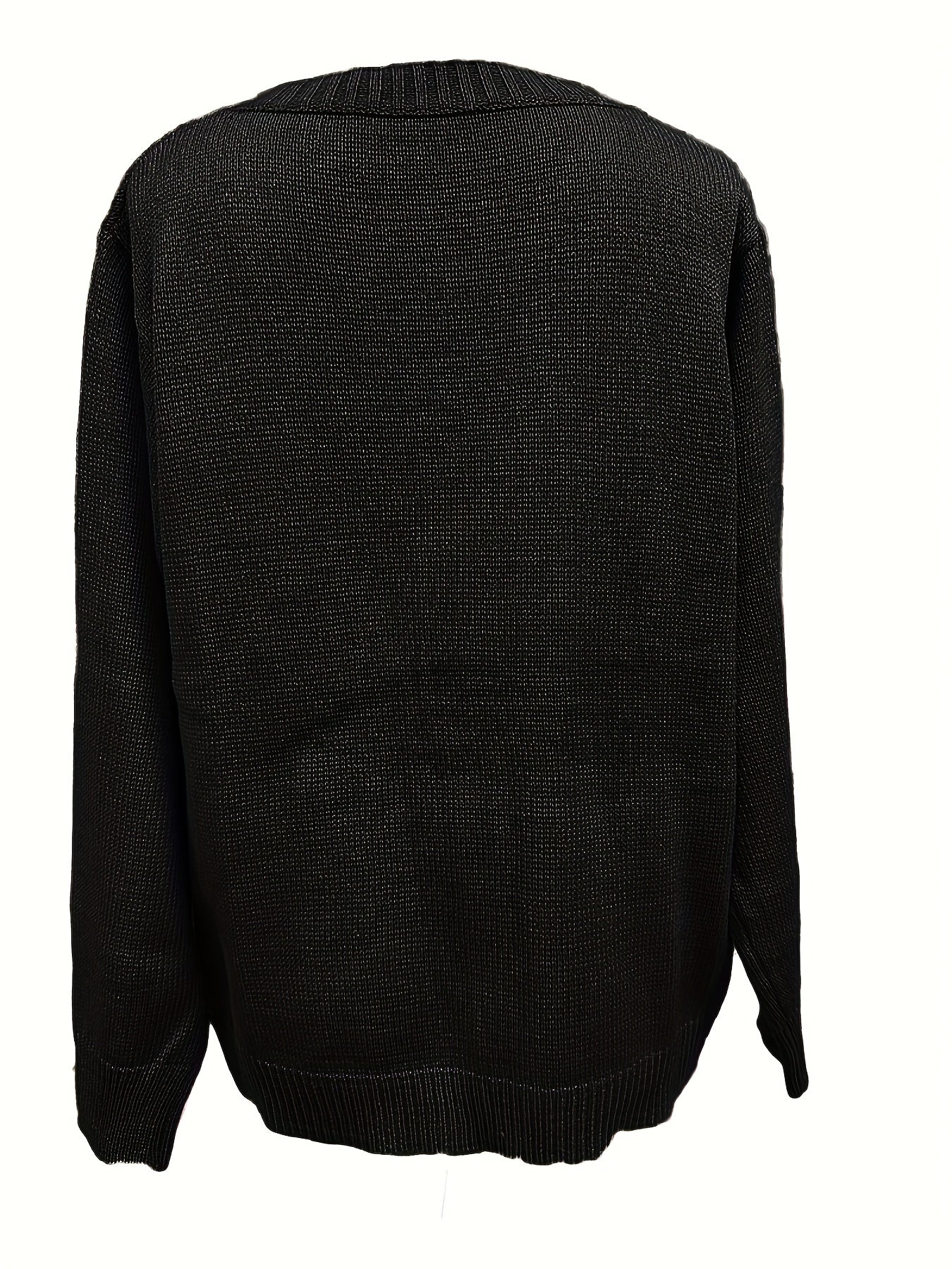 Sixsr Plus Size Casual Knit Top, Women's Plus Hollow Out Long Sleeve Pullover Henley Sweater