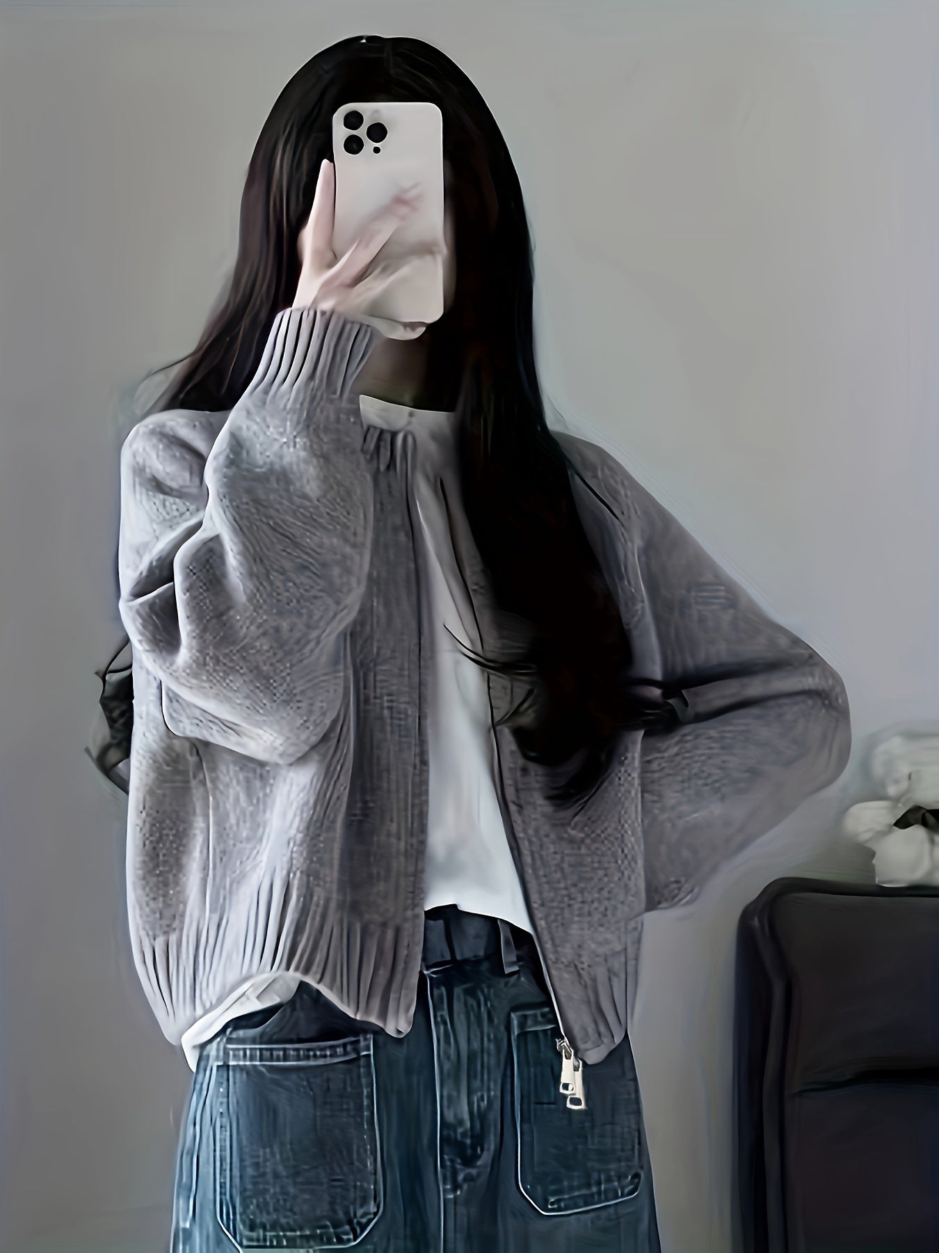 Sixsr Solid Zip Up Knit Cardigan, Casual Crew Neck Long Sleeve Sweater, Women's Clothing